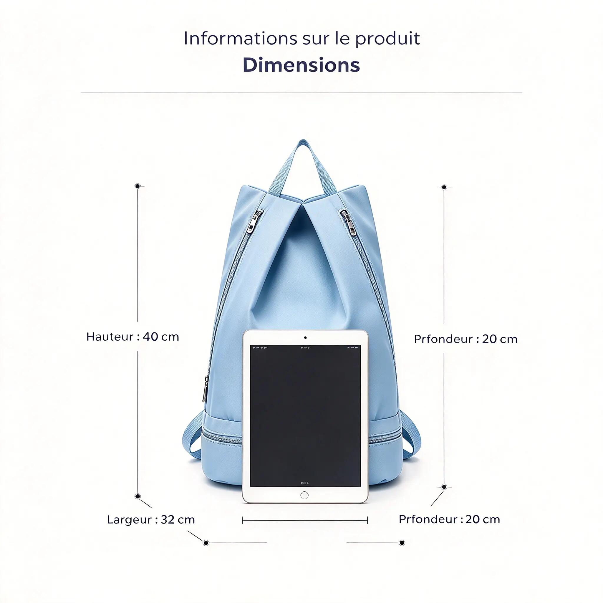 Sac fitness dry-wet léger oxford, chaussures séparées - Bleu 2/2