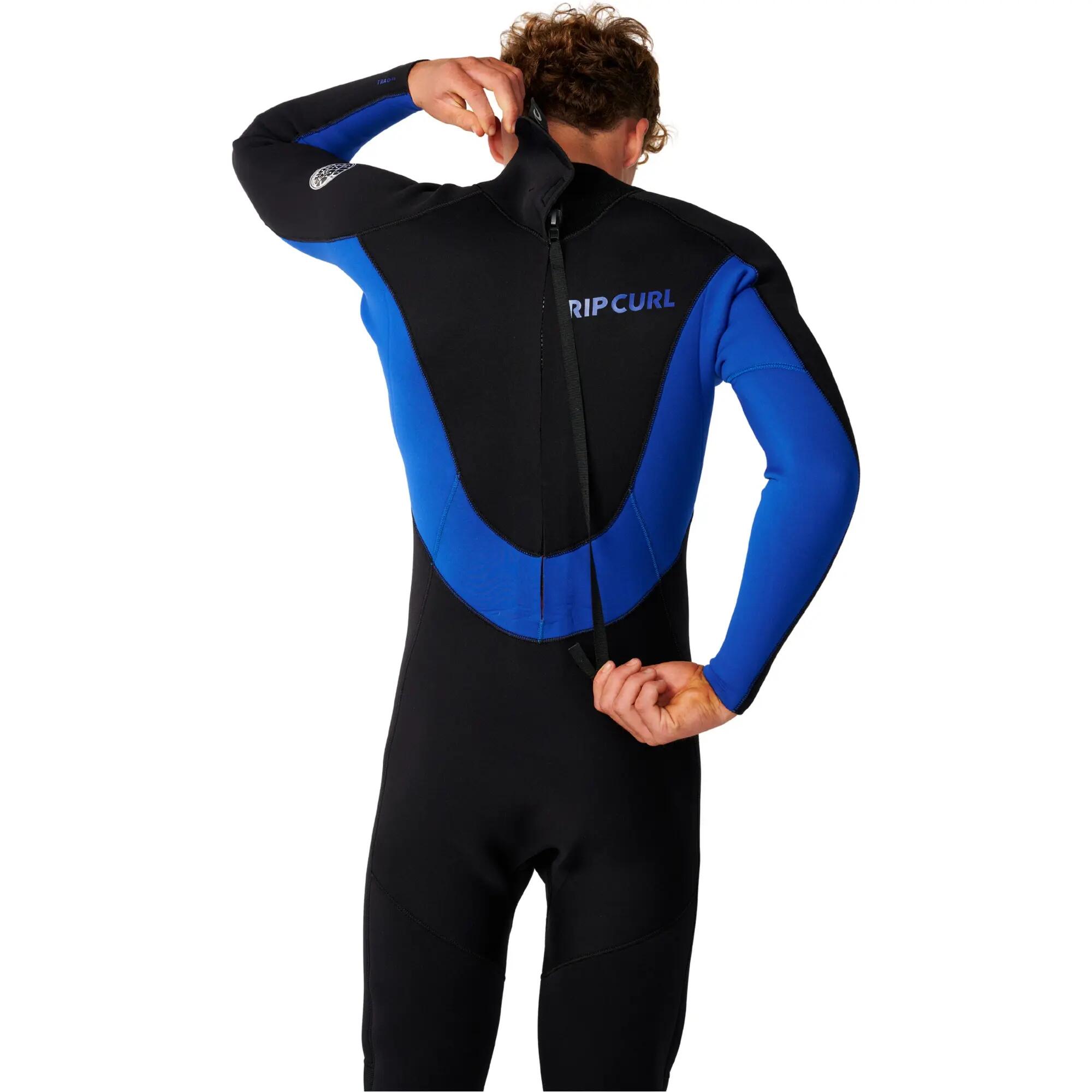 Men's Surfing Wetsuit 4/3mm Back Zip Thermal Lined Trad Black/Blue 5/8
