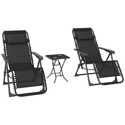Lot de 2 chaise longue pliable et inclinable avec table d'appoint, porte-gobelet