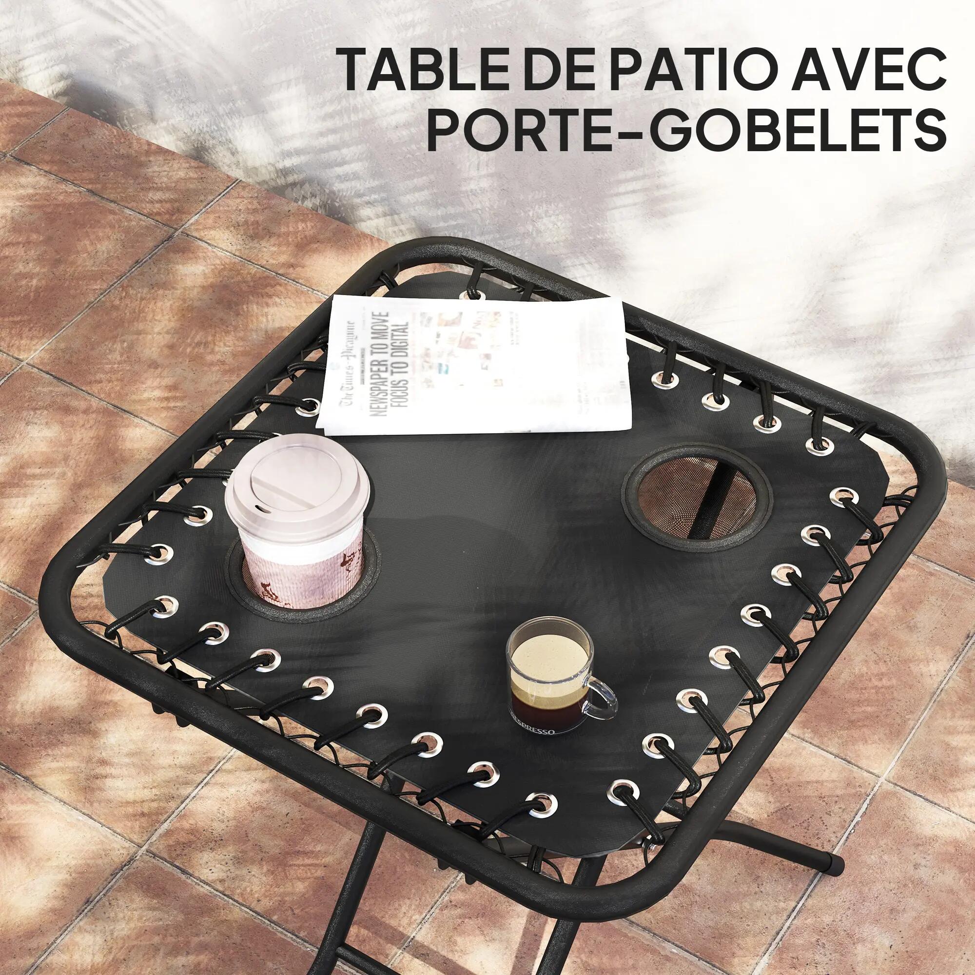 Lot de 2 chaise longue pliable et inclinable avec table d'appoint, porte-gobelet 7/9