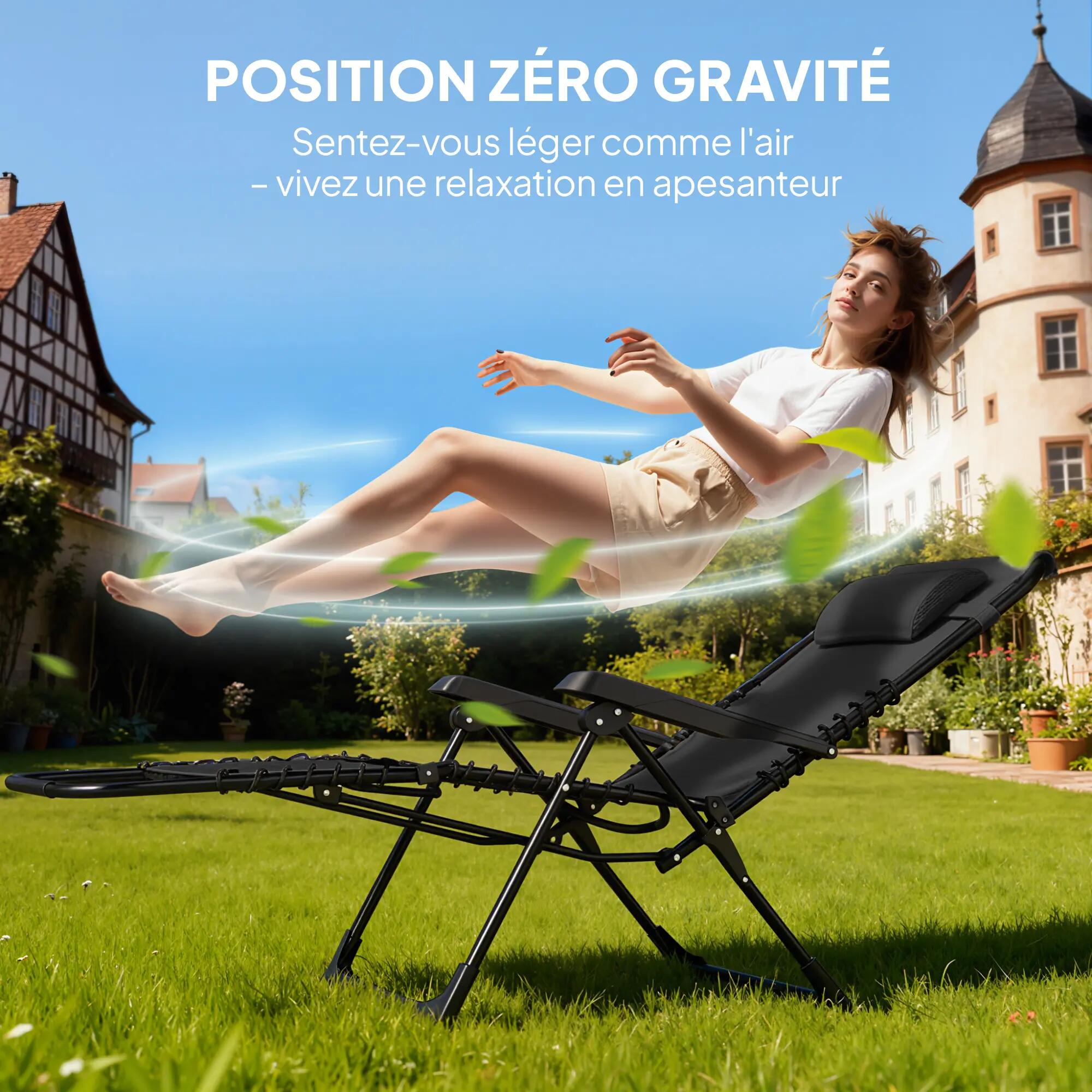 Lot de 2 chaise longue pliable et inclinable avec table d'appoint, porte-gobelet 6/9