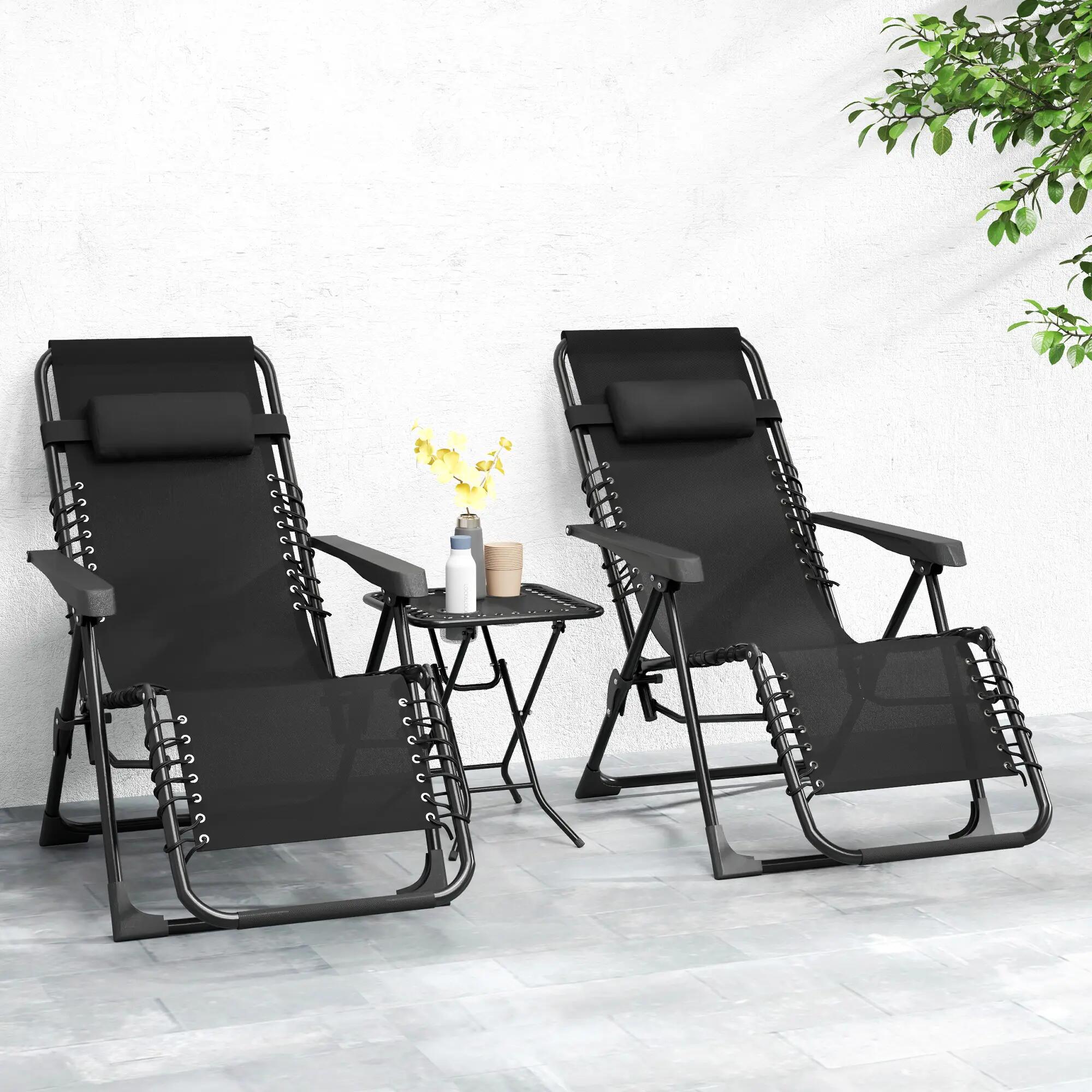 Lot de 2 chaise longue pliable et inclinable avec table d'appoint, porte-gobelet 4/9