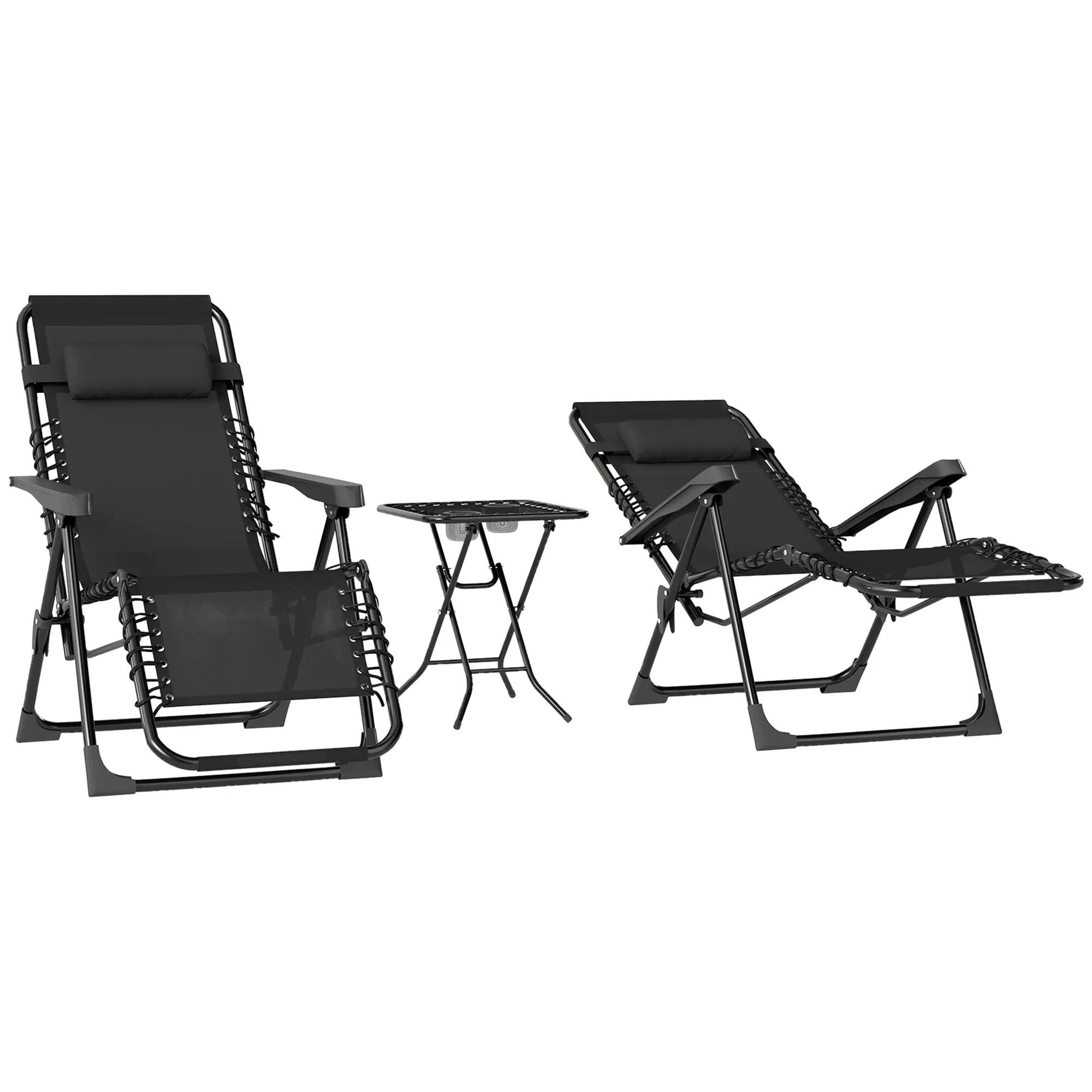 Lot de 2 chaise longue pliable et inclinable avec table d'appoint, porte-gobelet 2/9