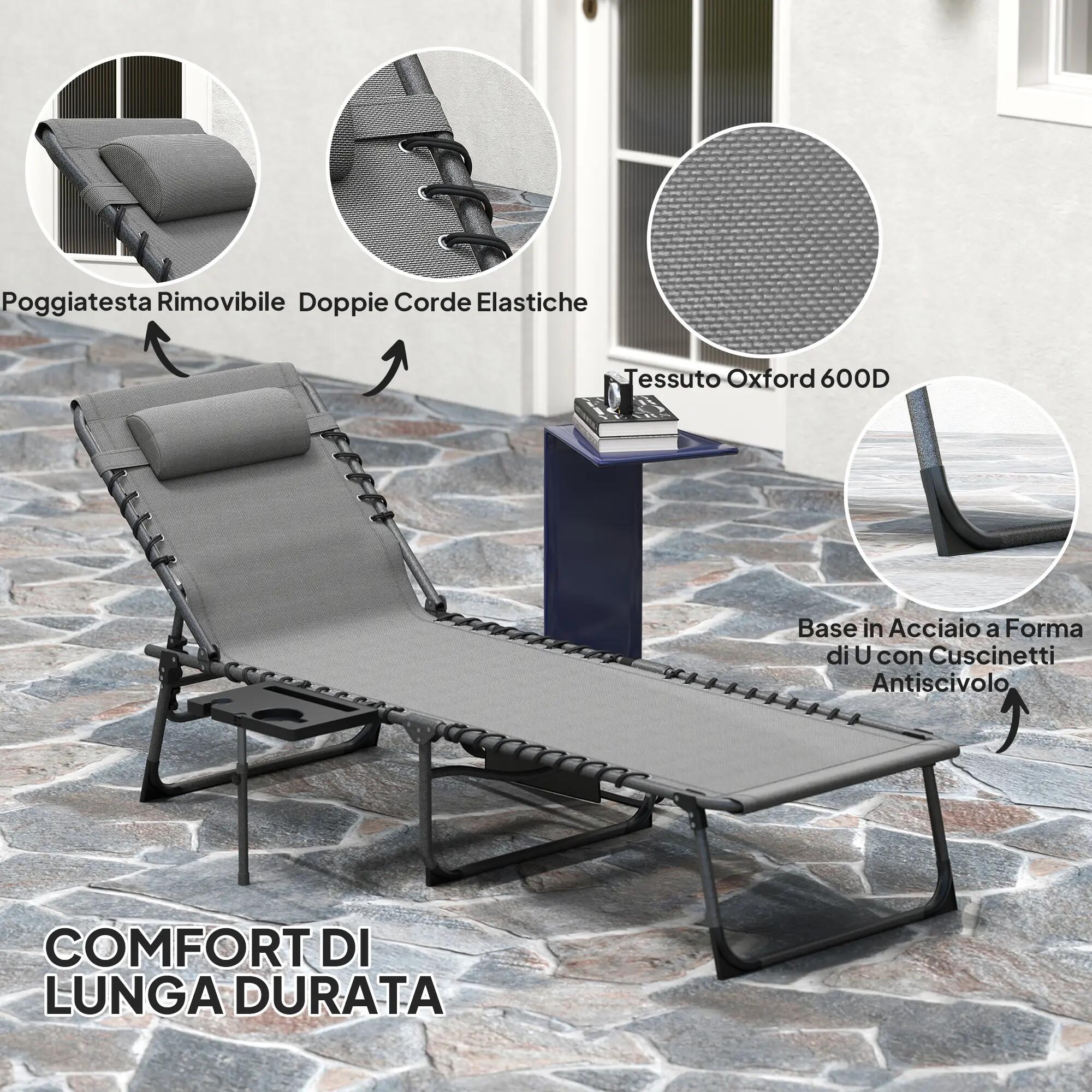 Chaise longue de jardin pliante et inclinable à 5 positions avec table d'appoint 7/9