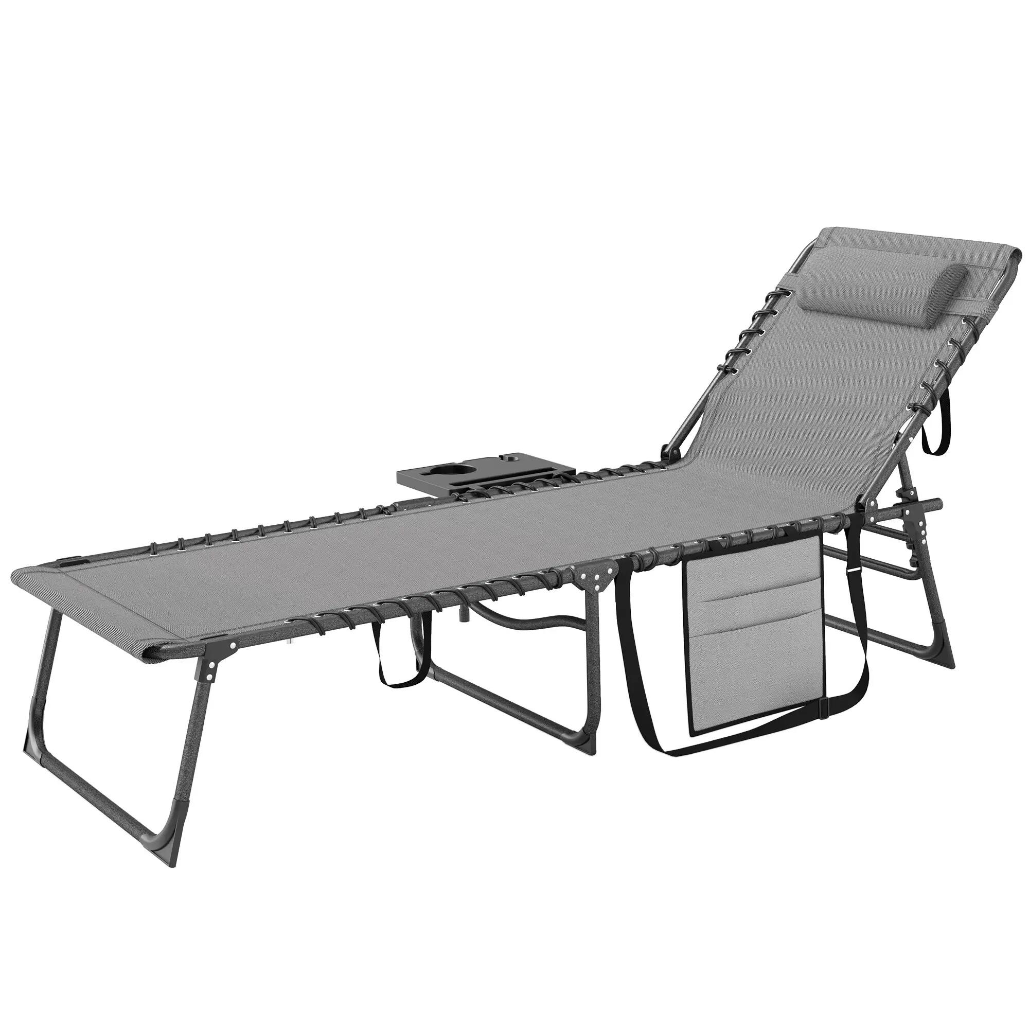 Chaise longue de jardin pliante et inclinable à 5 positions avec table d'appoint 2/9