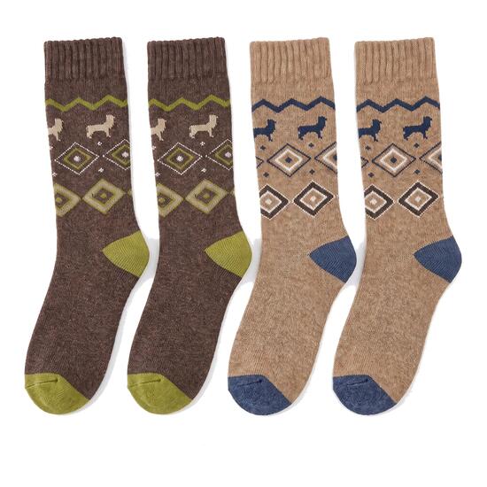 Damen Herren Socken ohne Gummi mit Alpakawolle warm Folklore Lama-Muster 2 Paar