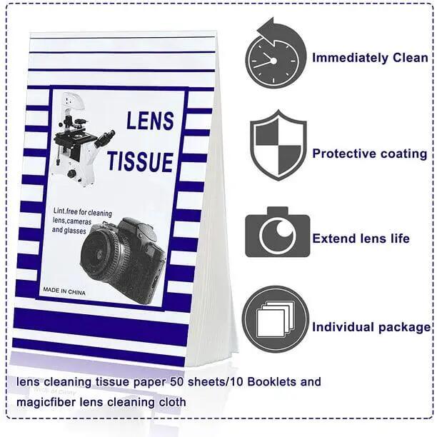 Papier nettoyage lentilles, 500 feuilles, 2 chiffons, 10 carnets 4/6