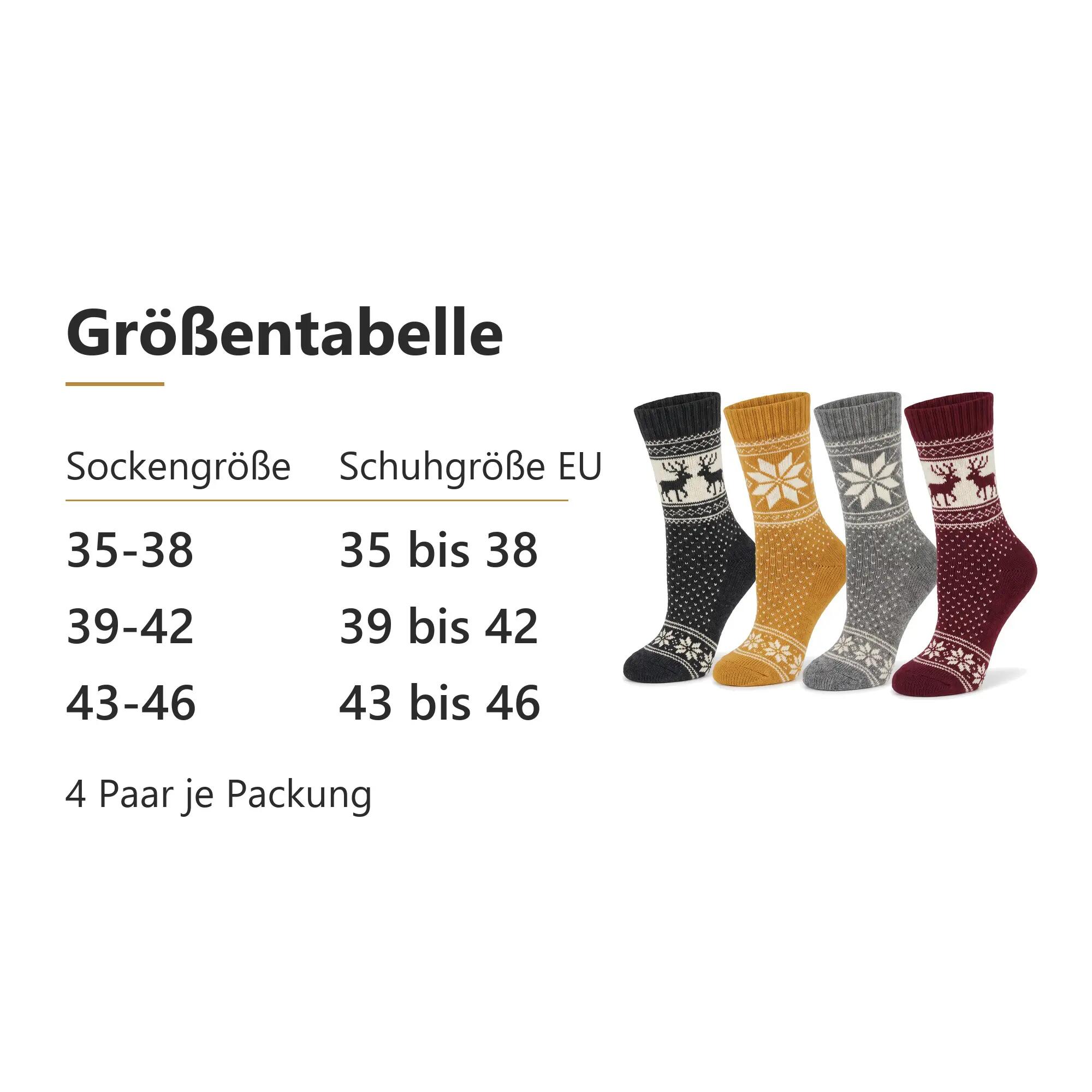 Damen Herren Freizeitsocken warm Norwegermuster Merino- und Alpakawolle 4 Paar 5/5