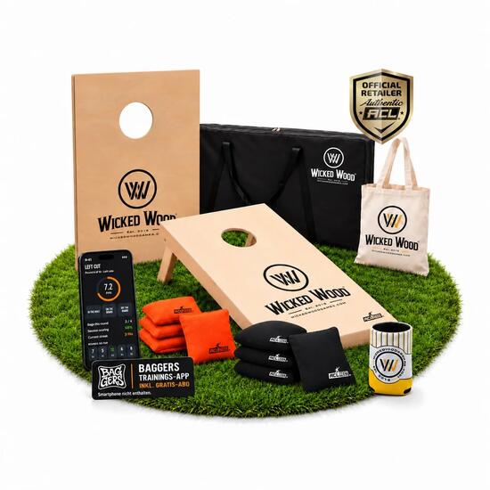Set Cornhole Débutant : 2 Planches Vernies, 8 Sacs, Housse, Tote Bag, Koozie