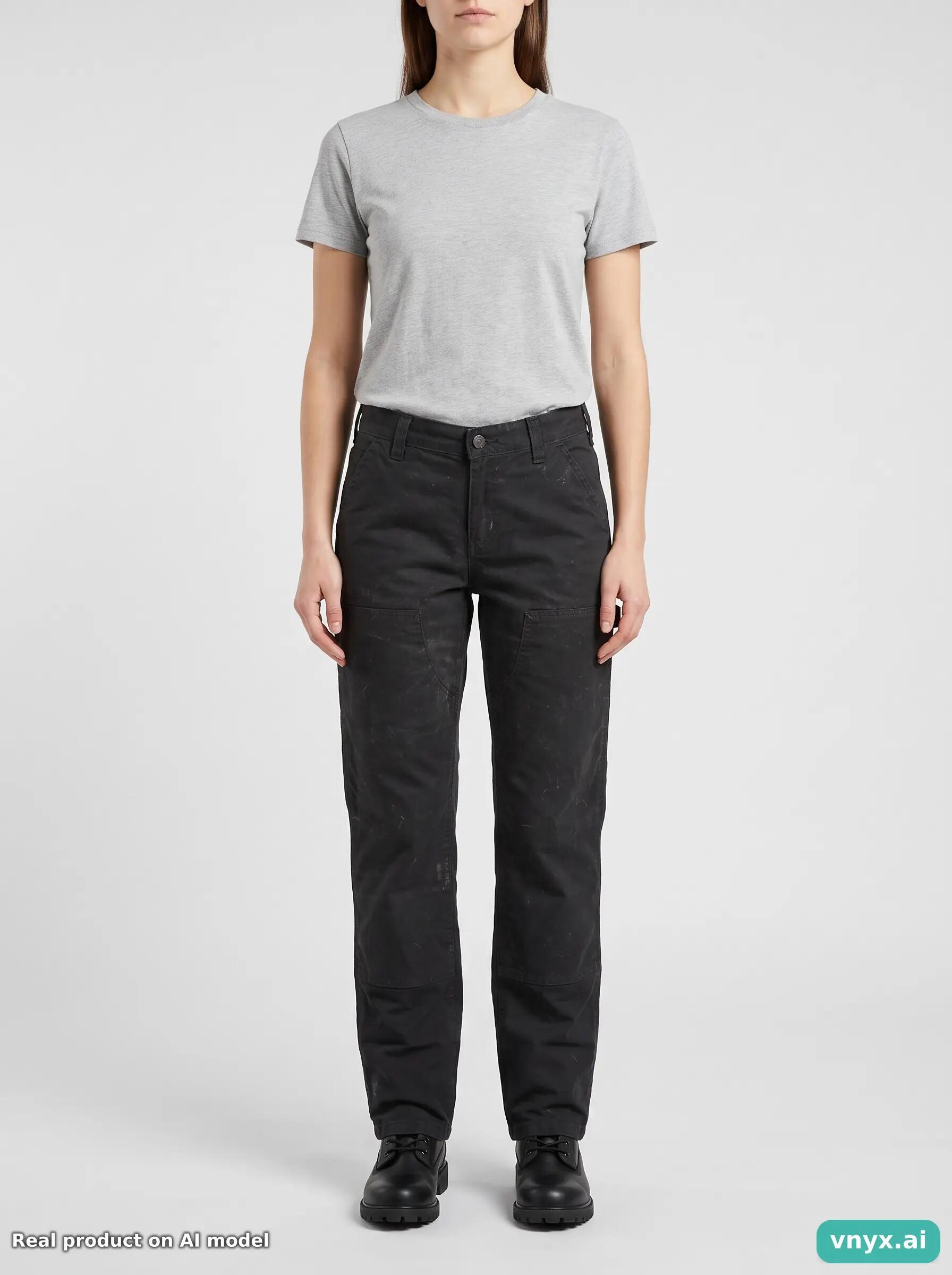 Second Life - Carhartt Black Women's Loose Fit Trousers Size 2 Short 3/6