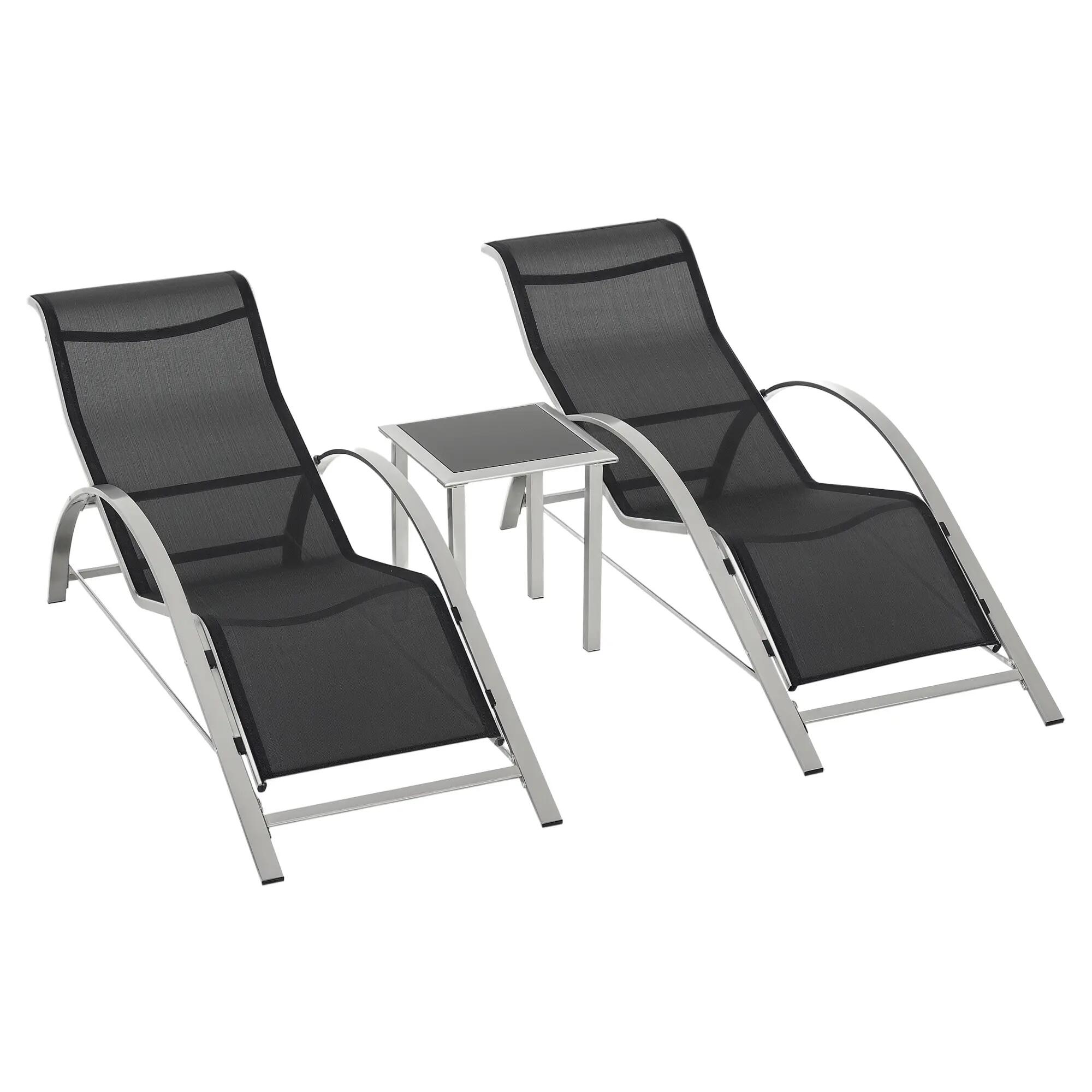 Ensemble de 2 chaises longues de jardin et table en verre, chaise longue en tiss 1/9