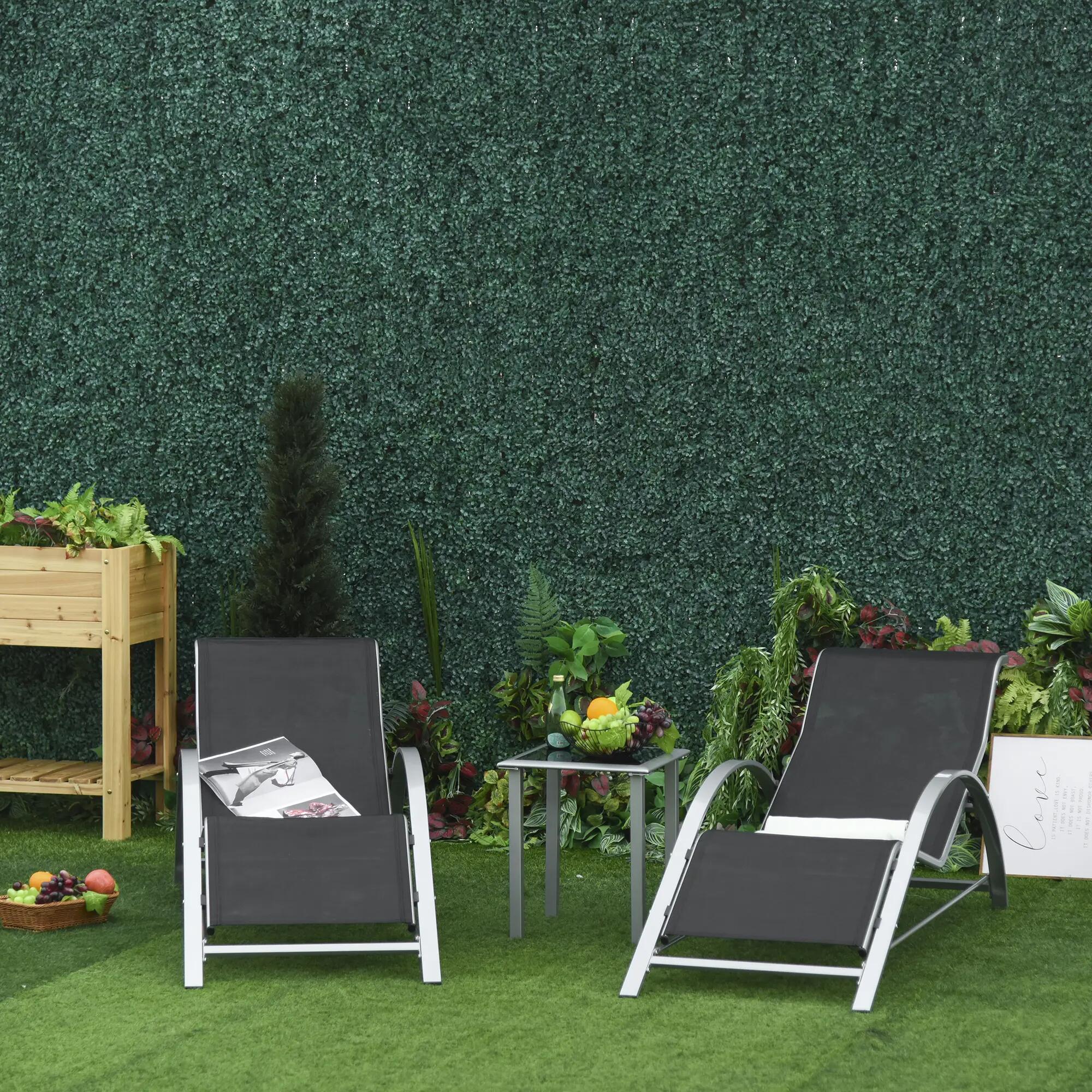 Ensemble de 2 chaises longues de jardin et table en verre, chaise longue en tiss 4/9