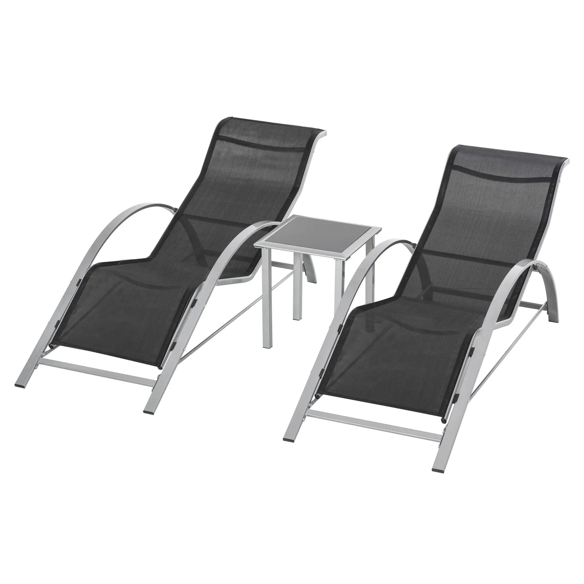 Ensemble de 2 chaises longues de jardin et table en verre, chaise longue en tiss 2/9