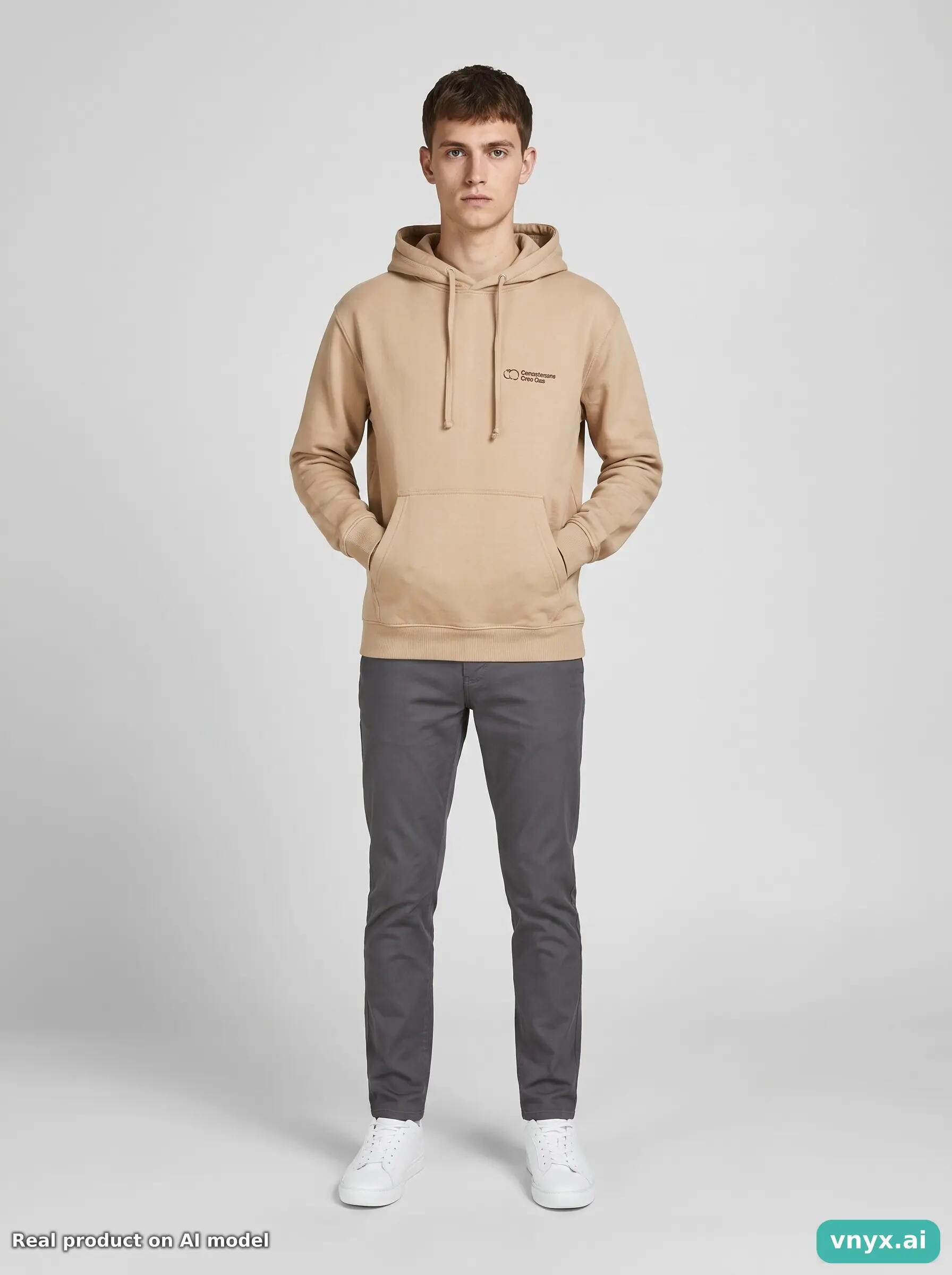 Second Life - Vintage AWDis Beige Hoodie Men S 3/6
