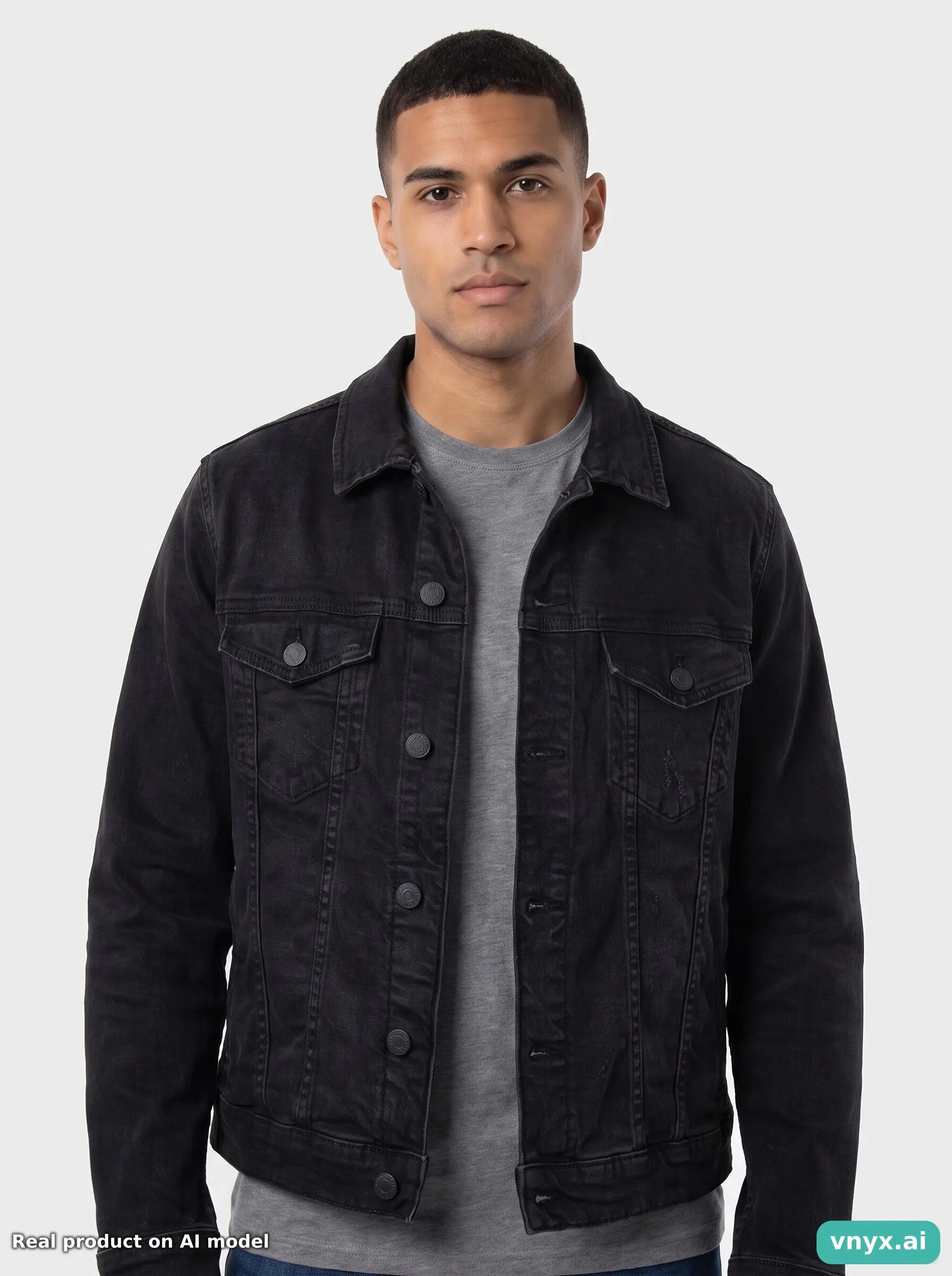 Second Life - Vintage Mango Black Denim Jacket Men L 6/6