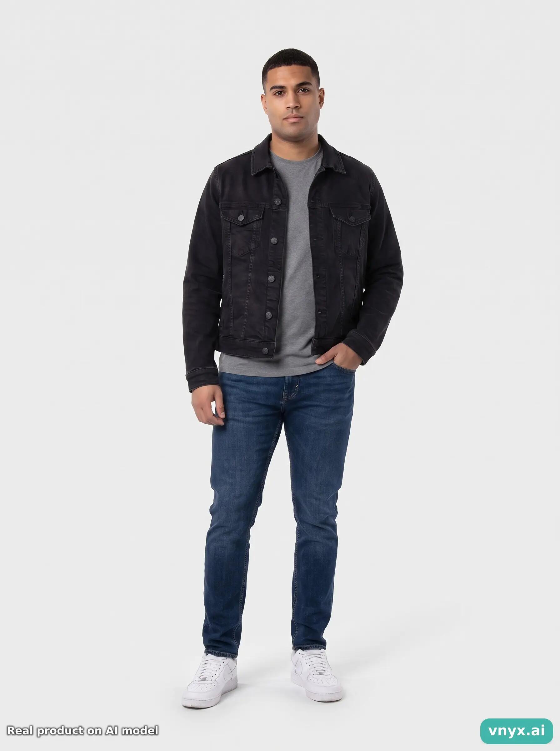 Second Life - Vintage Mango Black Denim Jacket Men L 5/6