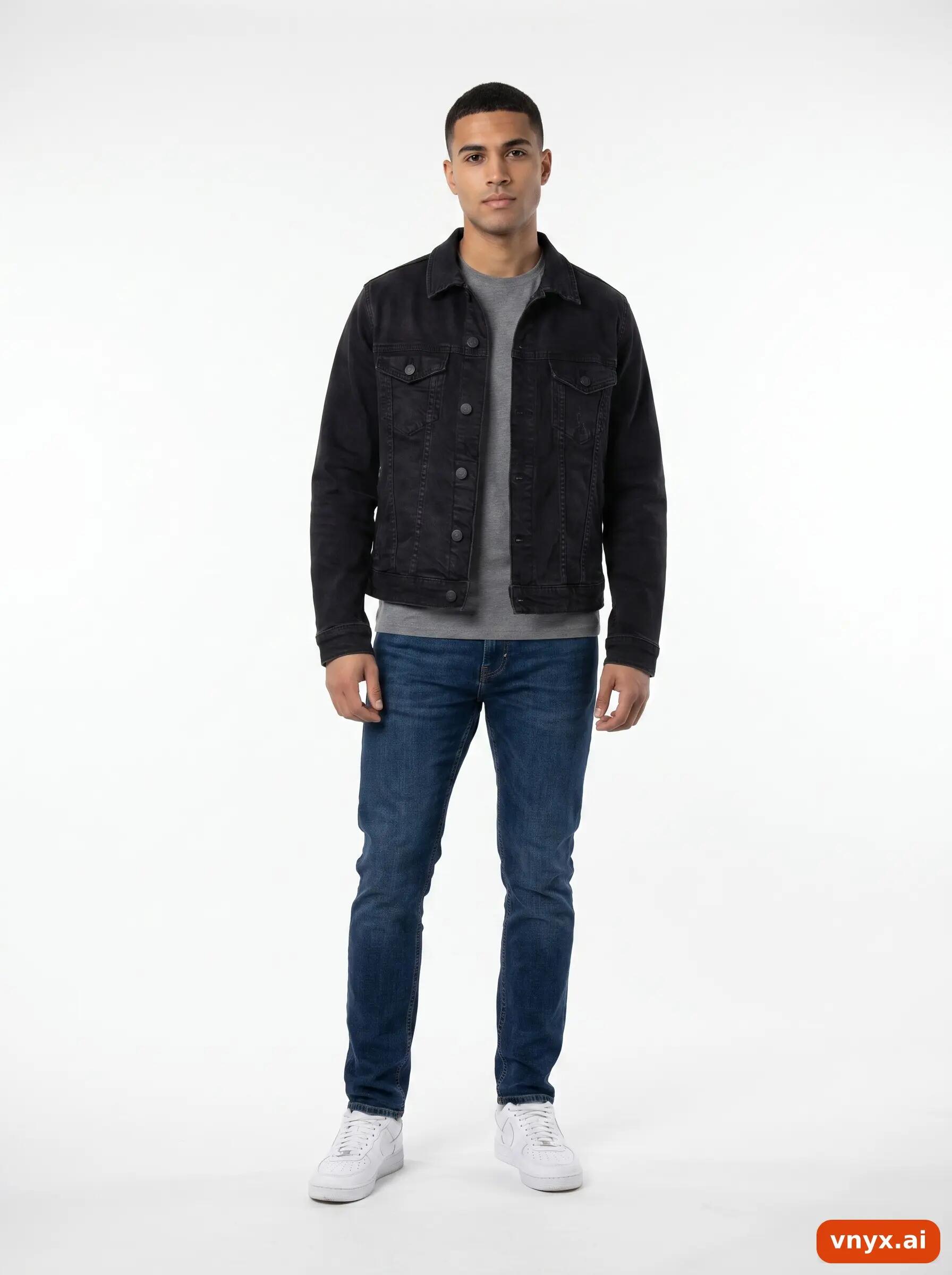 Second Life - Vintage Mango Black Denim Jacket Men L 3/6