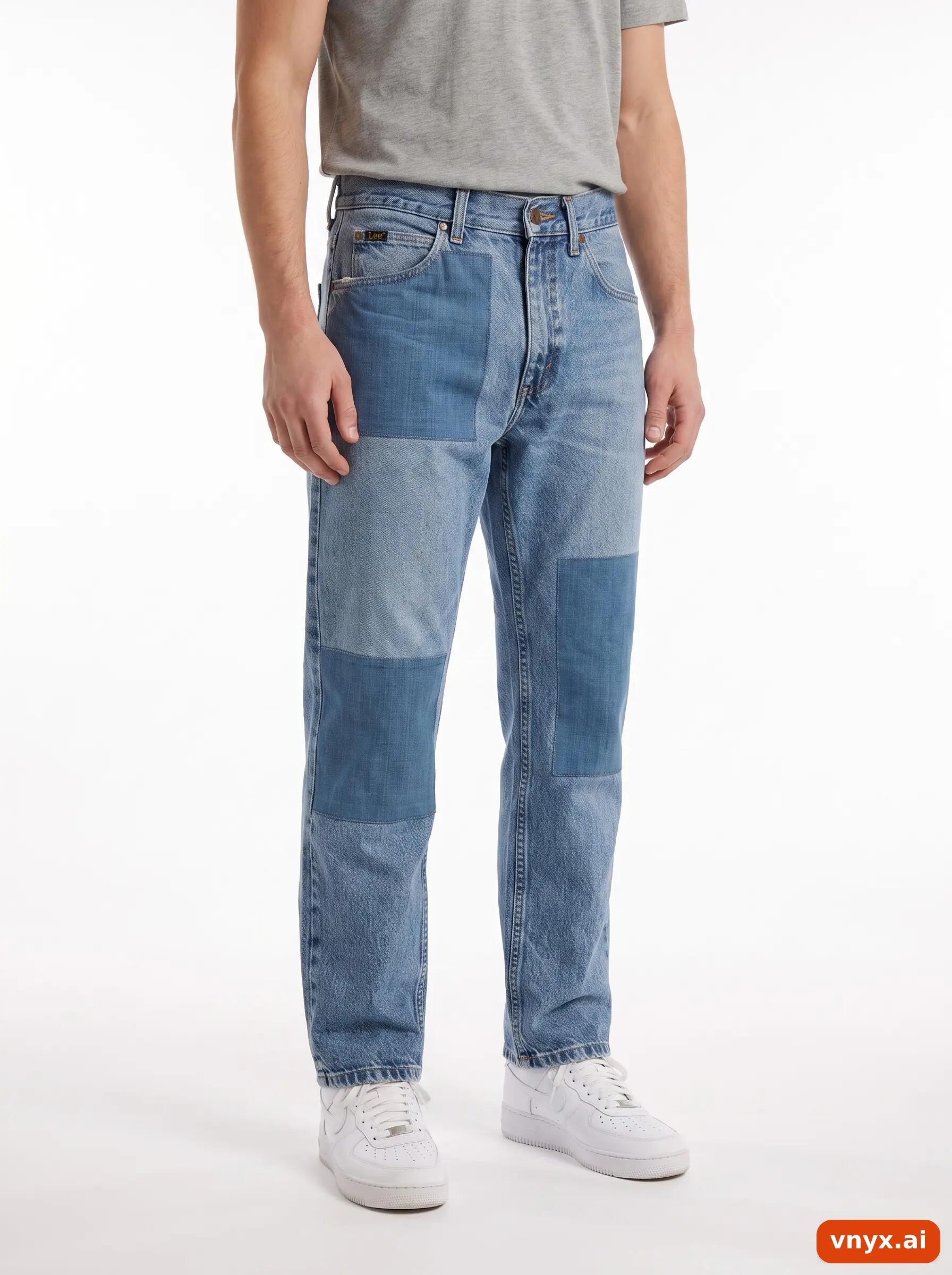 Second Life - Vintage Lee Blue Custom Patched Jeans W34 L29 1/6