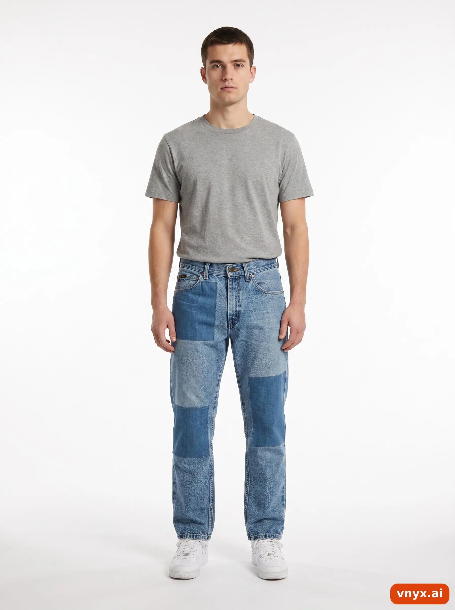Second Life - Vintage Lee Blue Custom Patched Jeans W34 L29 3/6