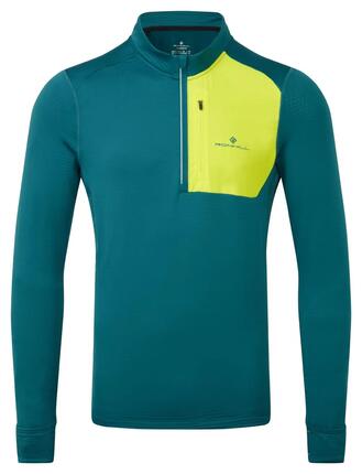 Herren - laufen - pullover - 1/2 zip - petrolblau und limettengrün