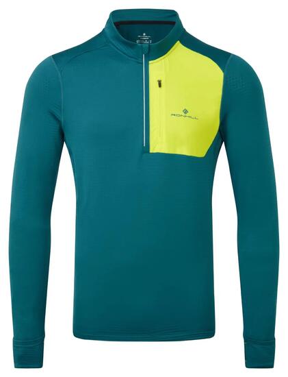 Herren - laufen - pullover - 1/2 zip - petrolblau und limettengrün