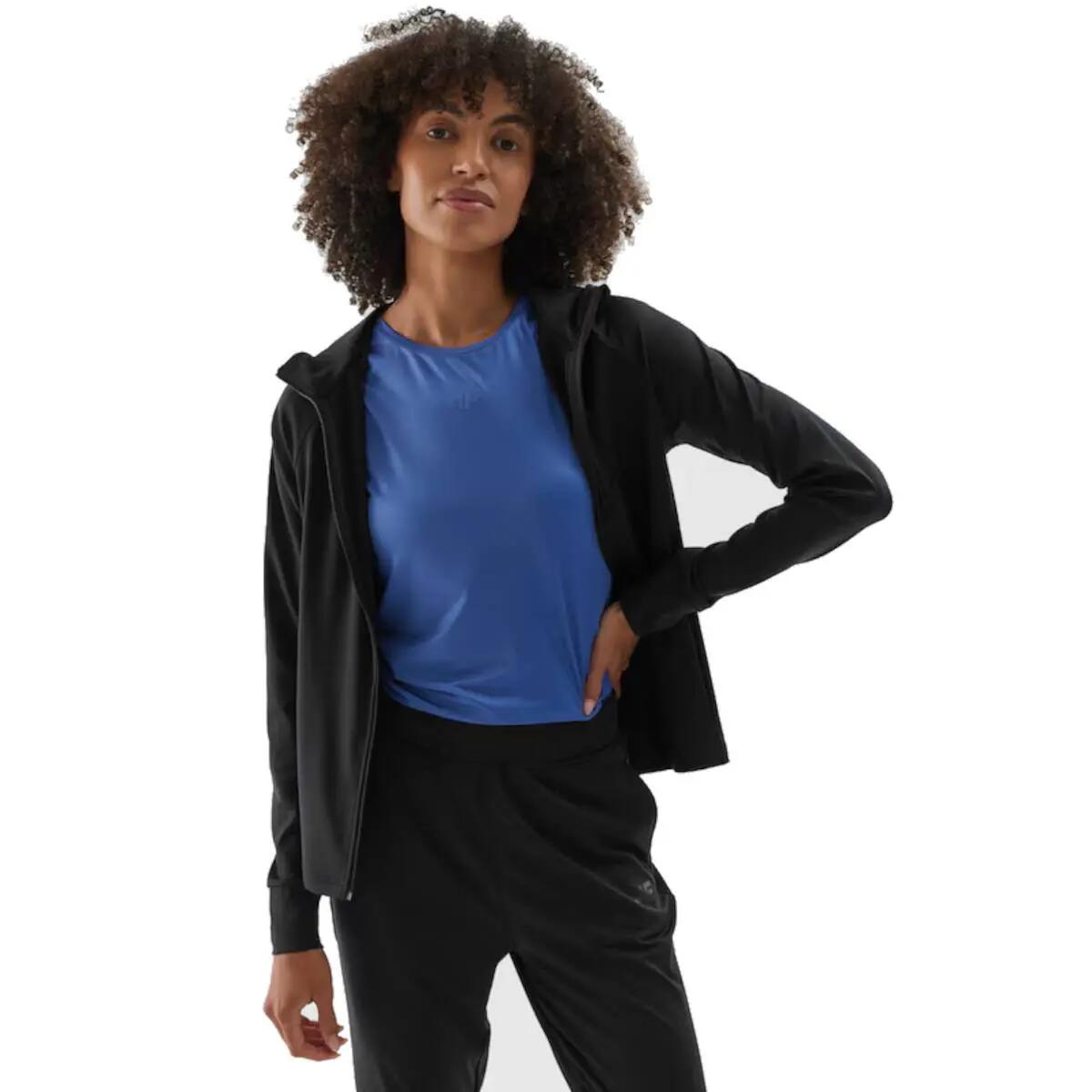 Bluza Treningowa Damska 4F Fitness Rozpinana Szybkoschnąca Czarna 5/6