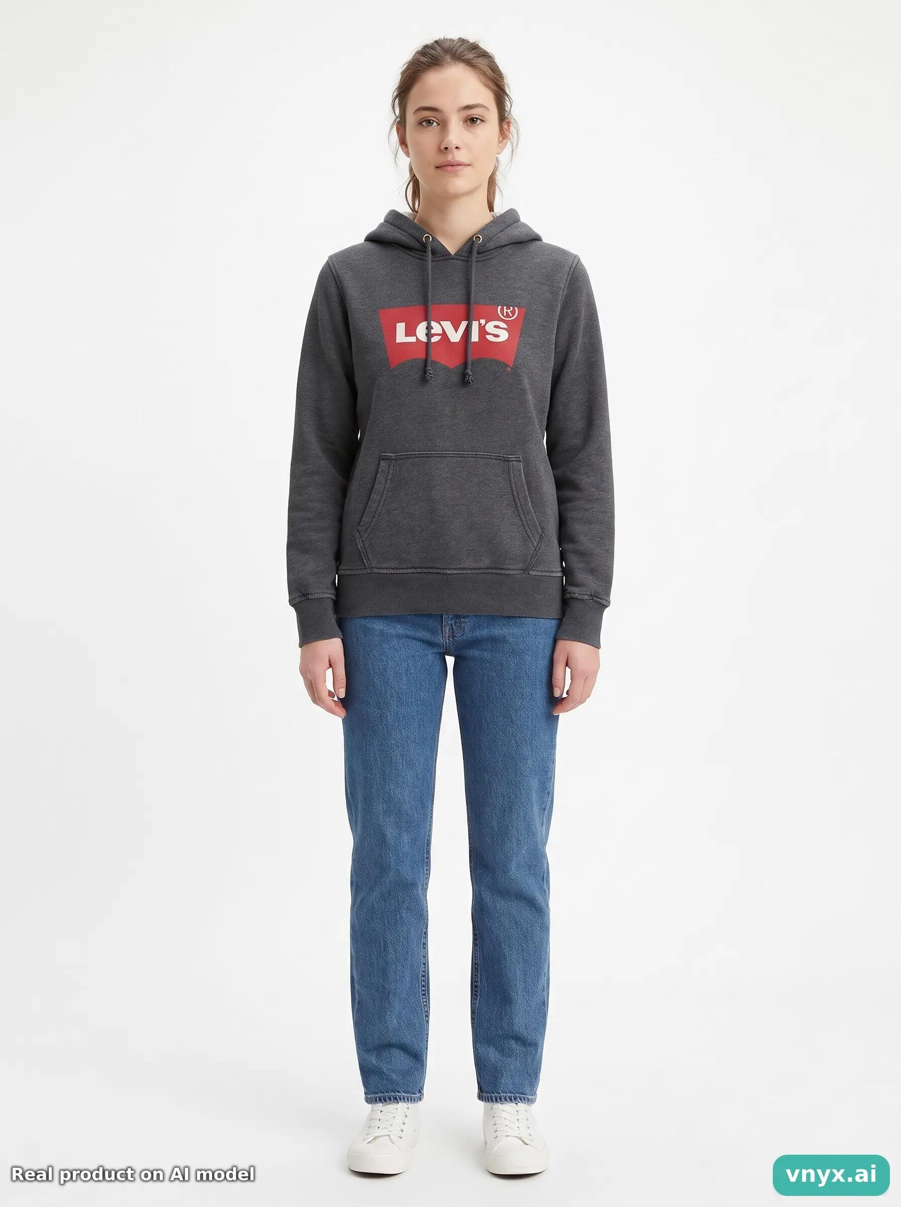 Second Life - Vintage Levi's Charcoal Hoodie Women M 6/6