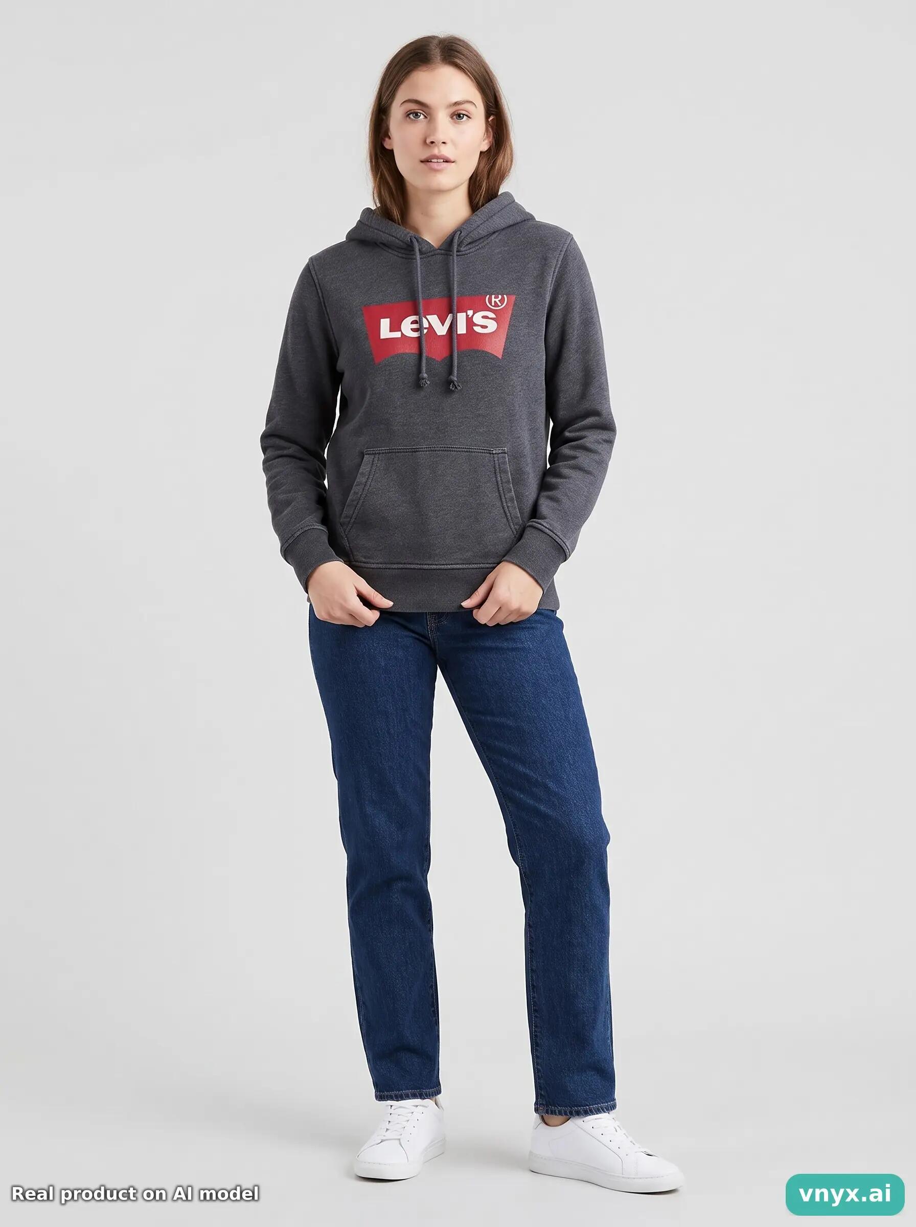 Second Life - Vintage Levi's Charcoal Hoodie Women M 3/6