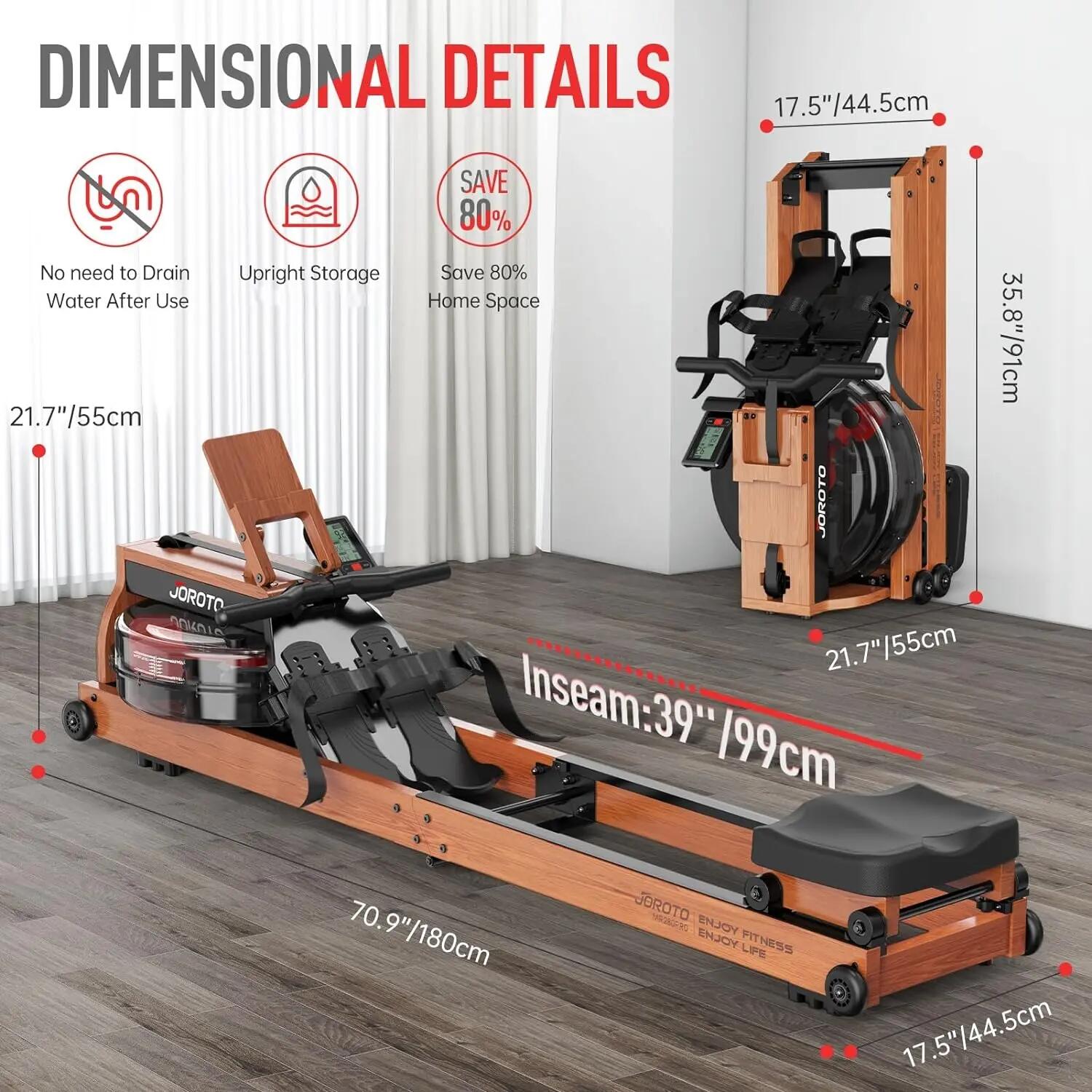 Rameur à eau pliable MR280PRO, couleur chêne, 6 résistance, KINOMAP, 150kg 6/8