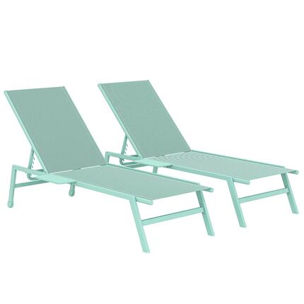 Ensemble de 2 chaises longues réglables en 5 positions avec table d'appoint et 2