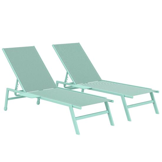 Ensemble de 2 chaises longues réglables en 5 positions avec table d'appoint et 2