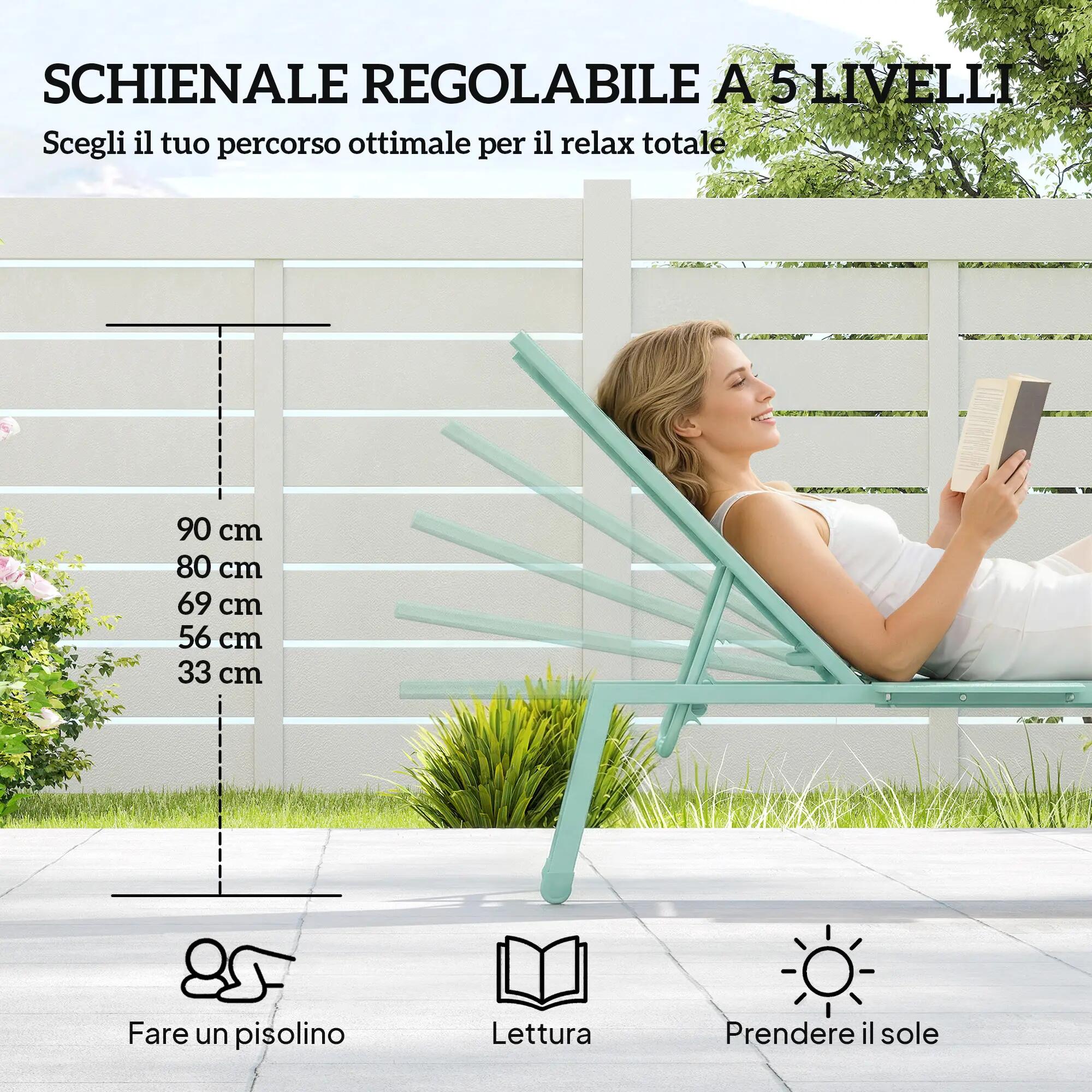 Ensemble de 2 chaises longues réglables en 5 positions avec table d'appoint et 2 7/9