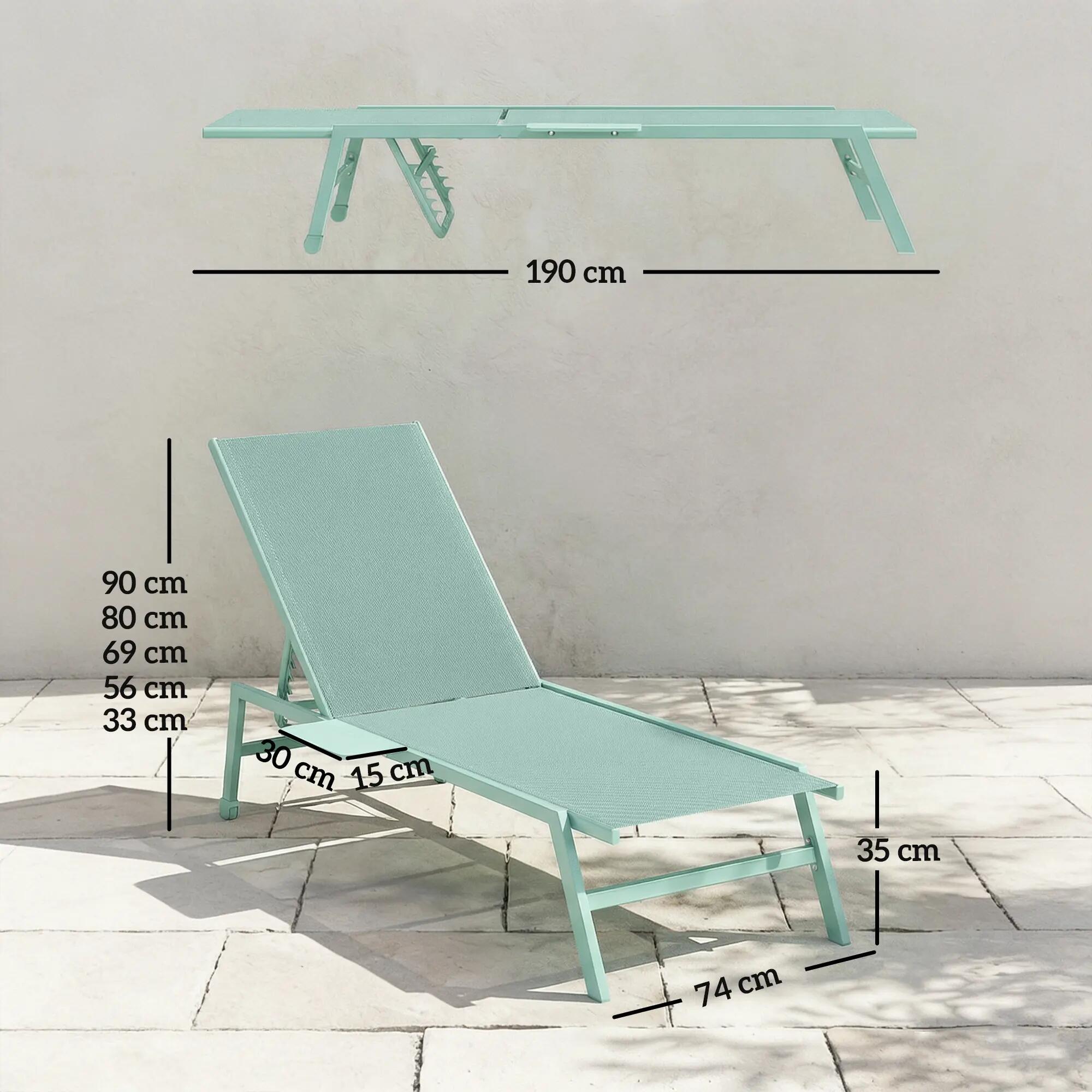 Ensemble de 2 chaises longues réglables en 5 positions avec table d'appoint et 2 5/9