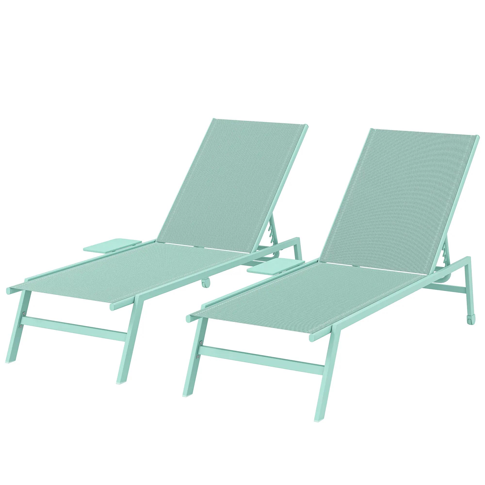 Ensemble de 2 chaises longues réglables en 5 positions avec table d'appoint et 2 2/9