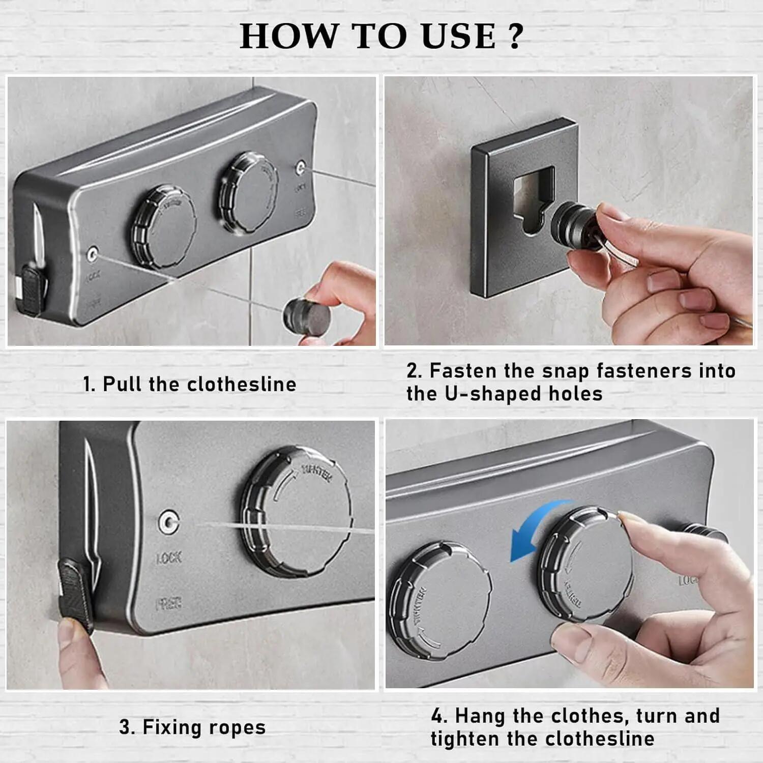 Corde à linge rétractable balcon 5,1 m inox extérieur 6/6
