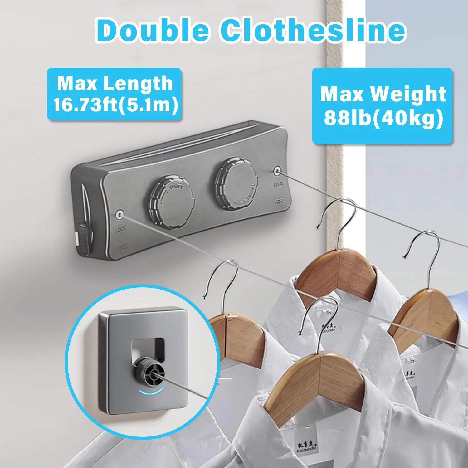 Corde à linge rétractable balcon 5,1 m inox extérieur 2/6