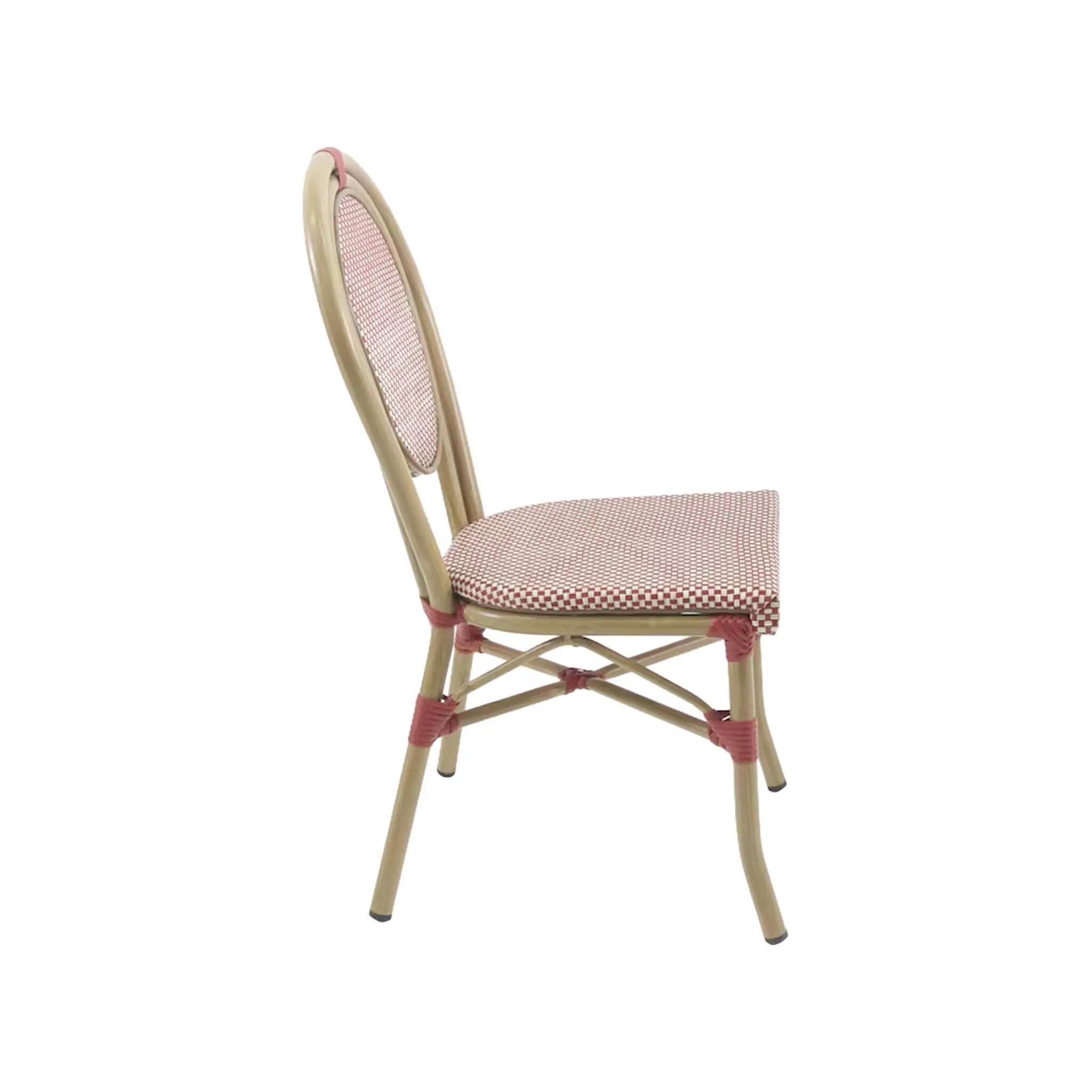 Silla de terraza bistró de textil y aluminio rojo y beige, set de 2, Rojo 4/5