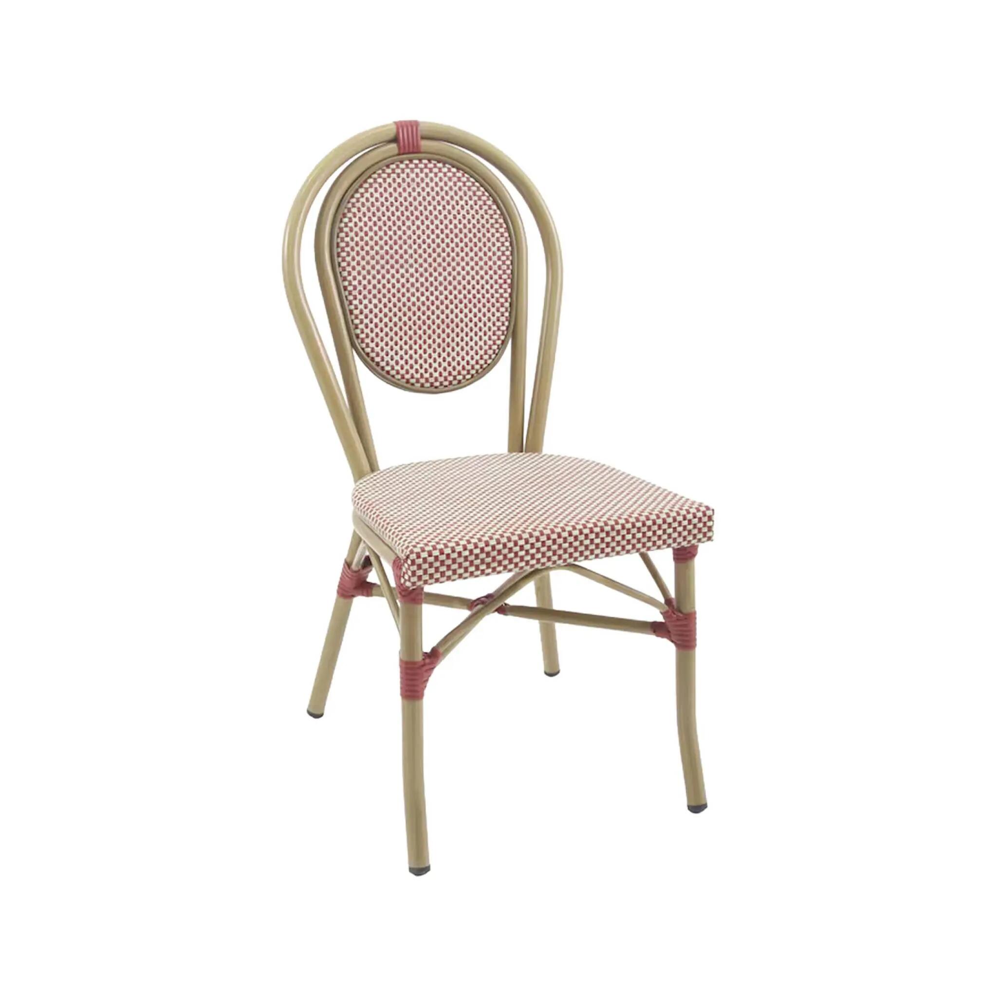 Silla de terraza bistró de textil y aluminio rojo y beige, set de 2, Rojo 2/5