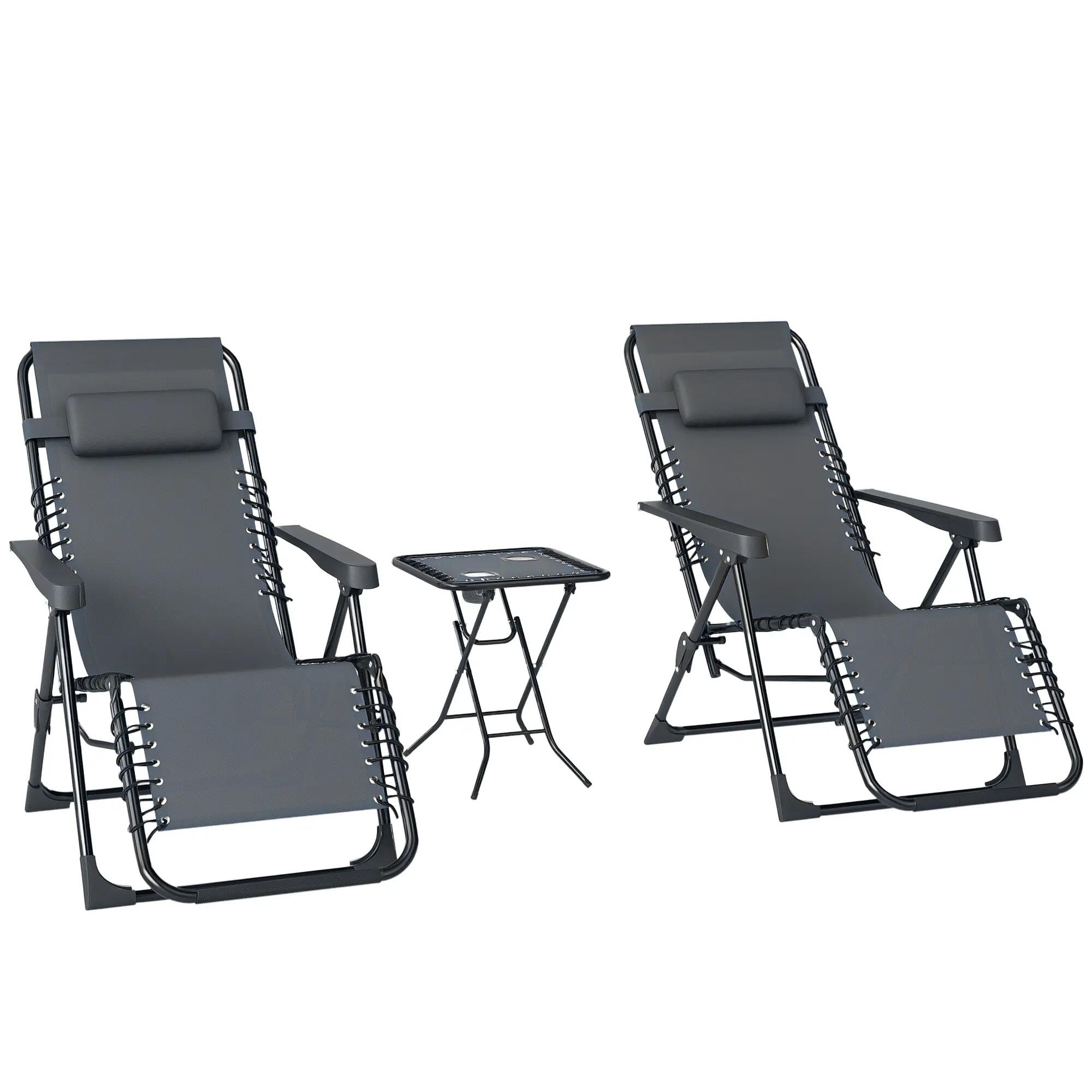 Lot de 2 chaise longue pliable et inclinable avec table d'appoint, porte-gobelet 1/9