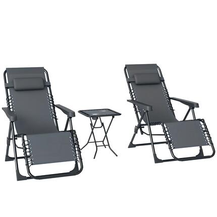 Lot de 2 chaise longue pliable et inclinable avec table d'appoint, porte-gobelet