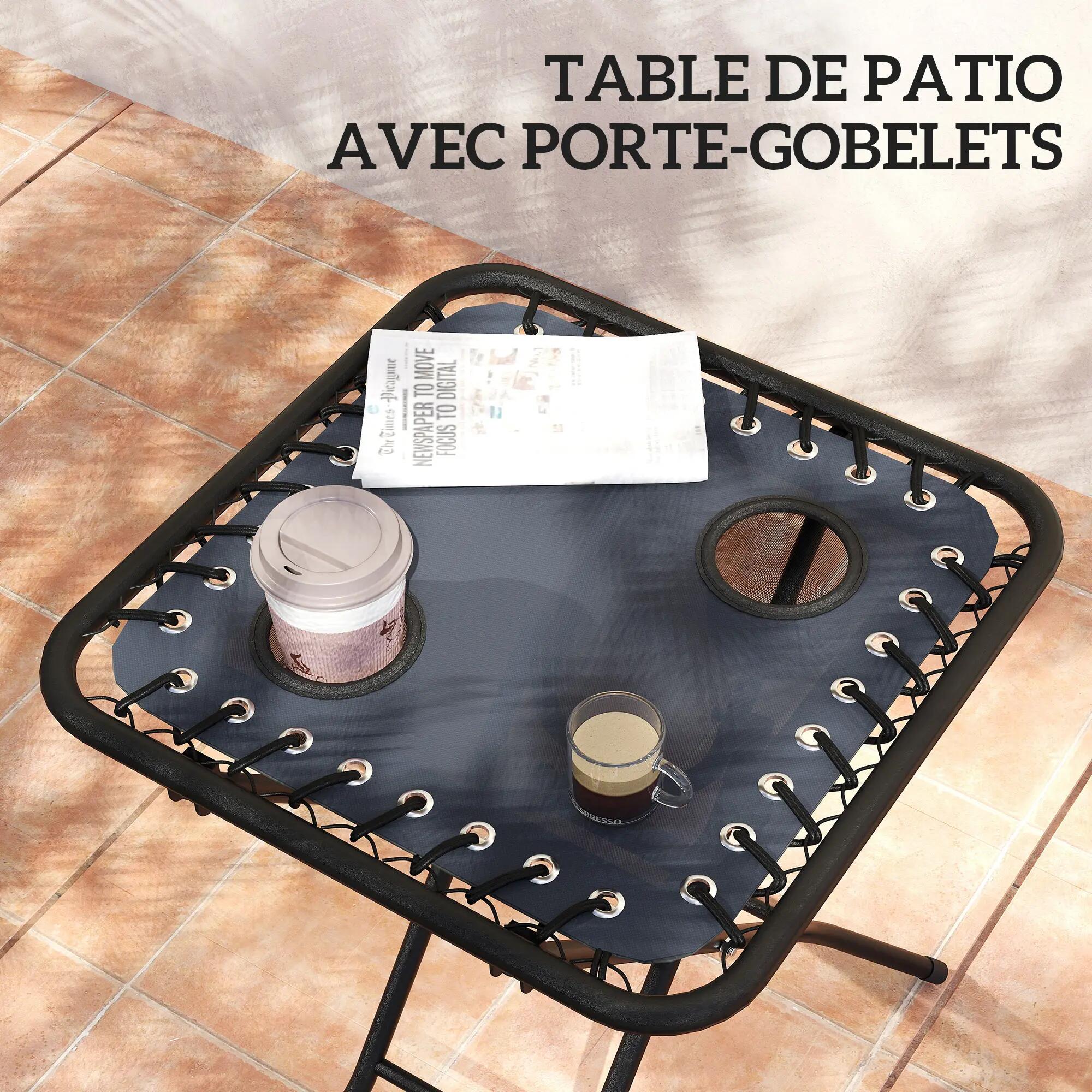 Lot de 2 chaise longue pliable et inclinable avec table d'appoint, porte-gobelet 7/9
