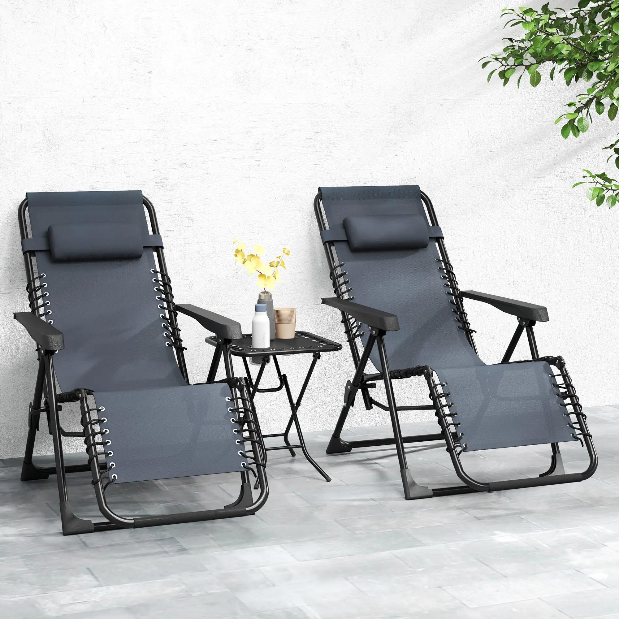 Lot de 2 chaise longue pliable et inclinable avec table d'appoint, porte-gobelet 4/9