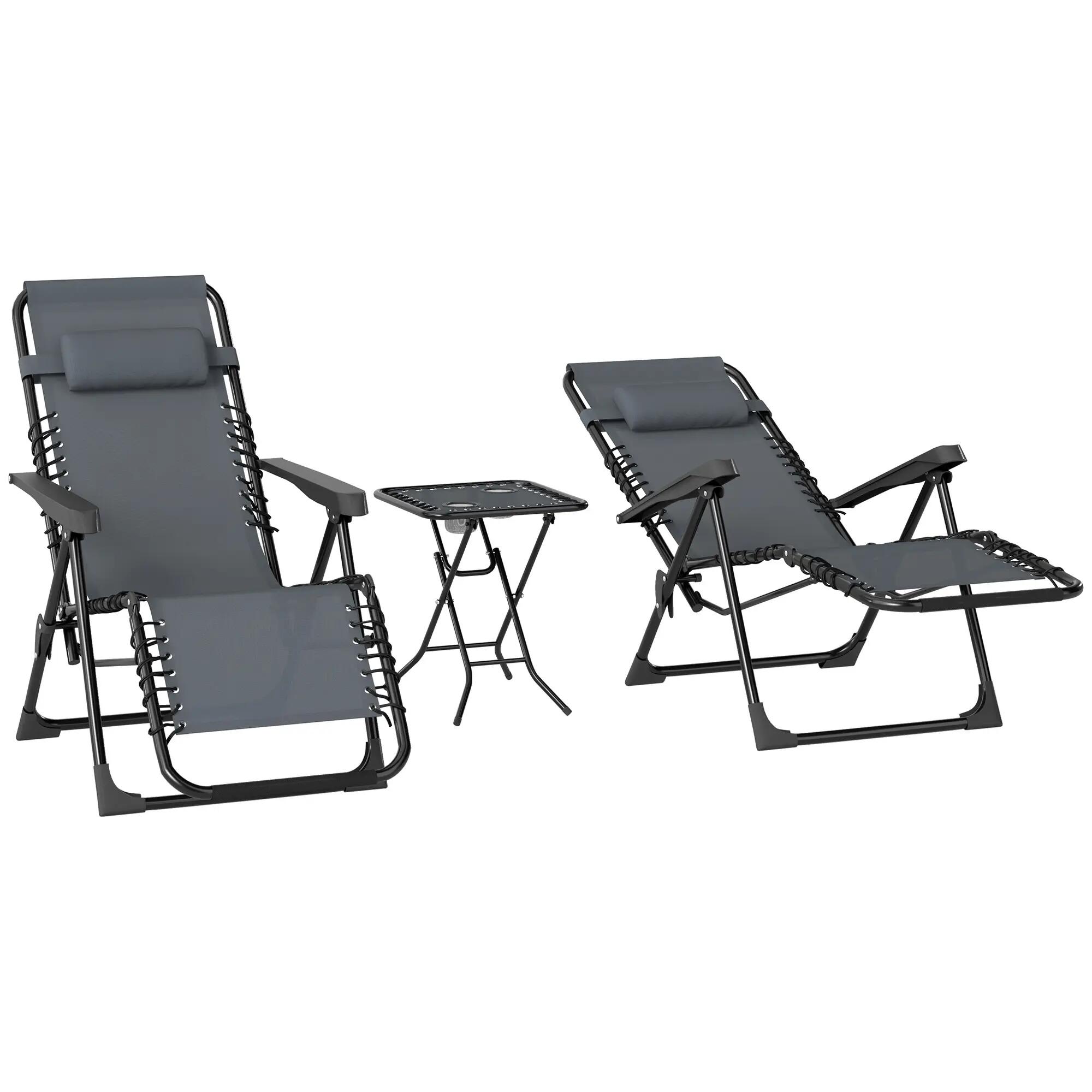 Lot de 2 chaise longue pliable et inclinable avec table d'appoint, porte-gobelet 2/9