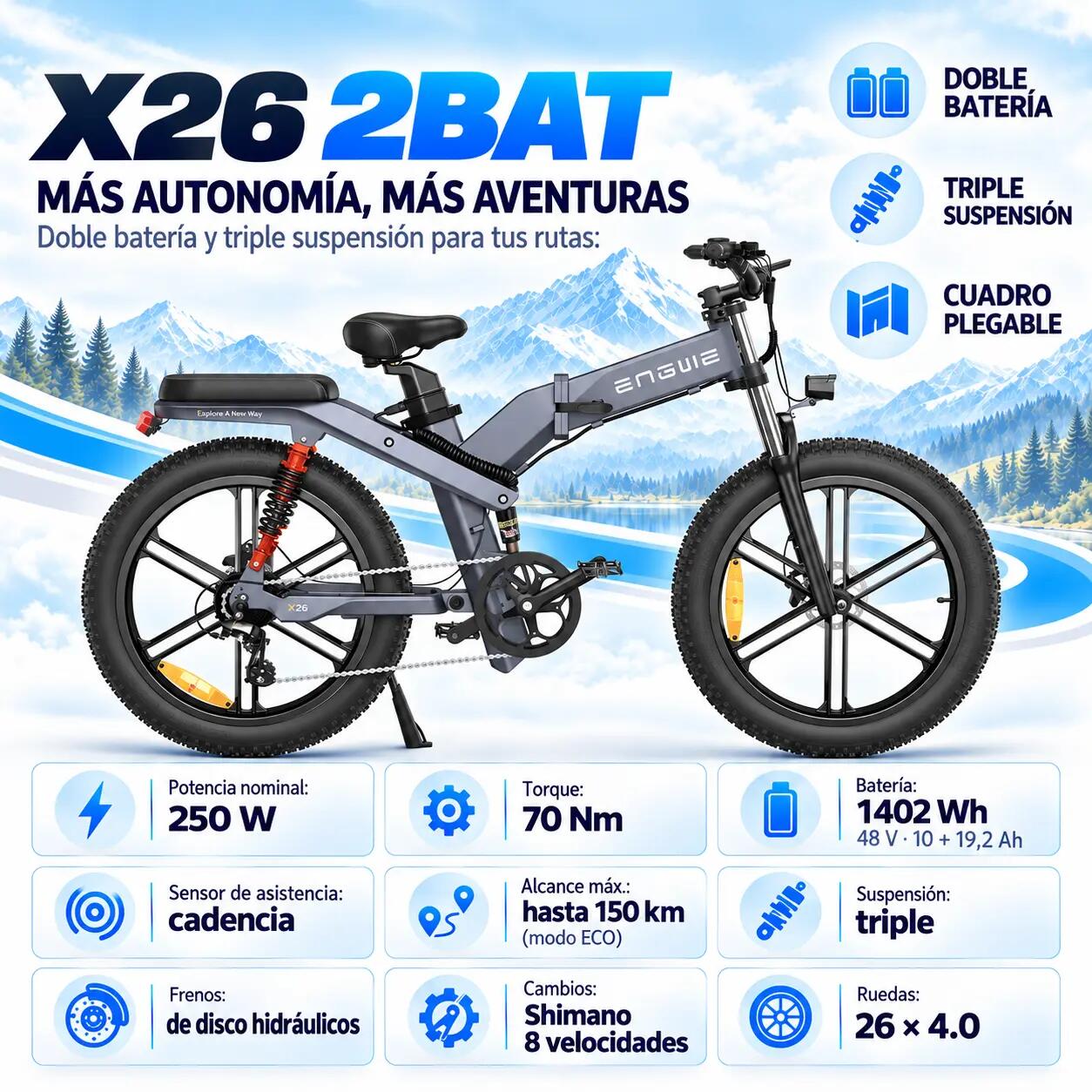 X26 2BAT montagne fatbike 1402 Wh 6/7