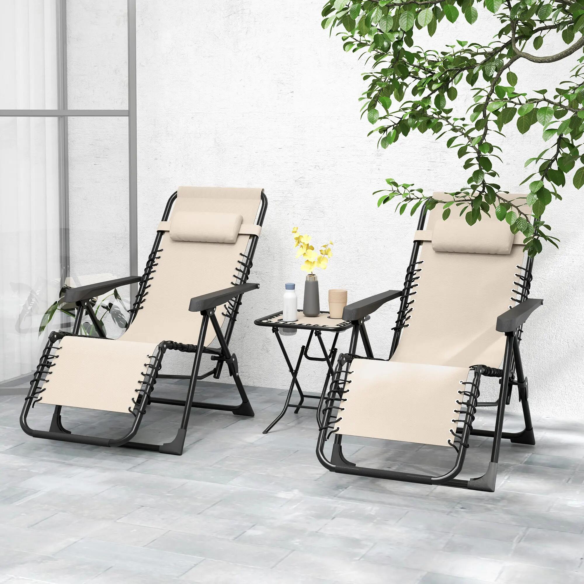 Lot de 2 chaise longue pliable et inclinable avec table d'appoint, porte-gobelet 4/9