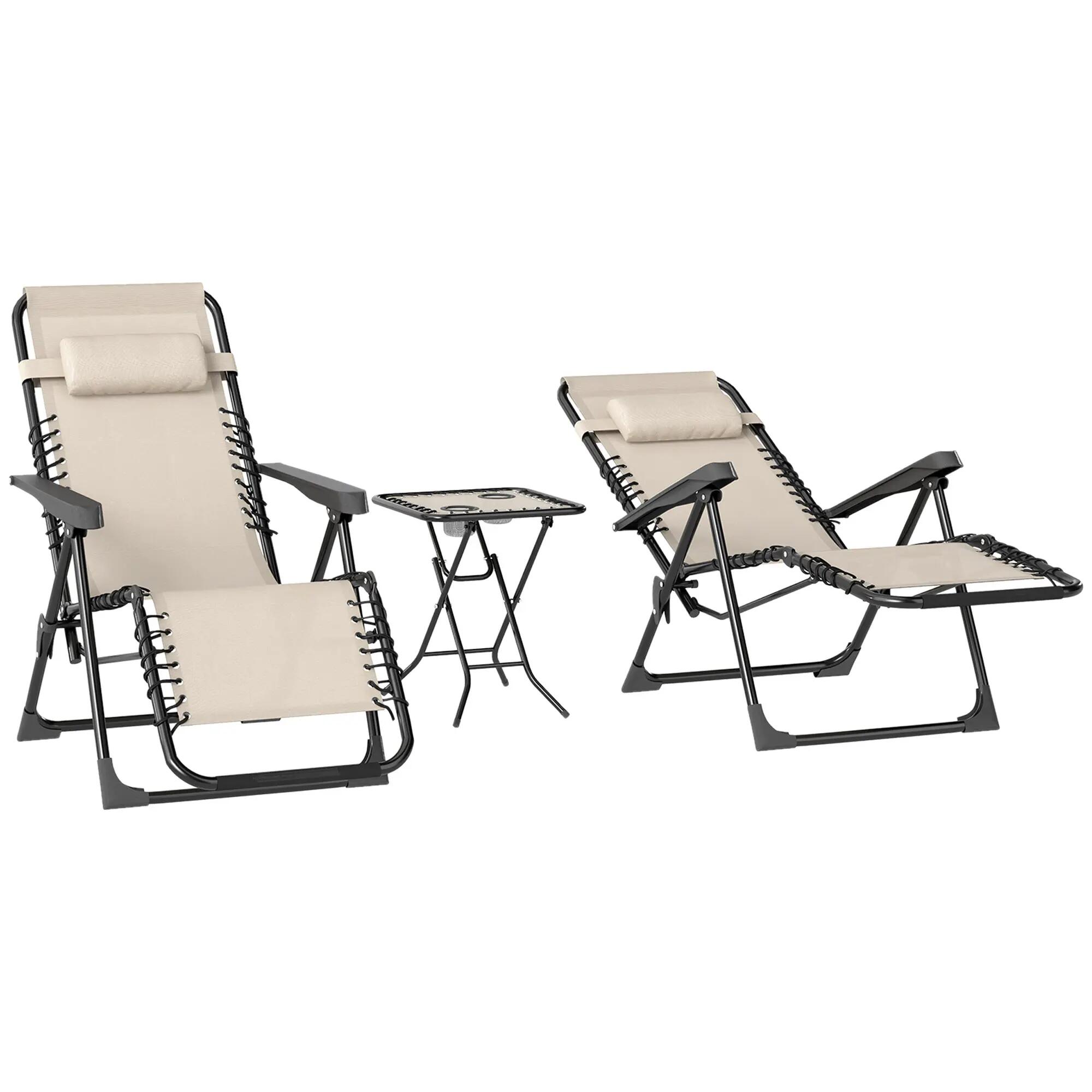 Lot de 2 chaise longue pliable et inclinable avec table d'appoint, porte-gobelet 2/9