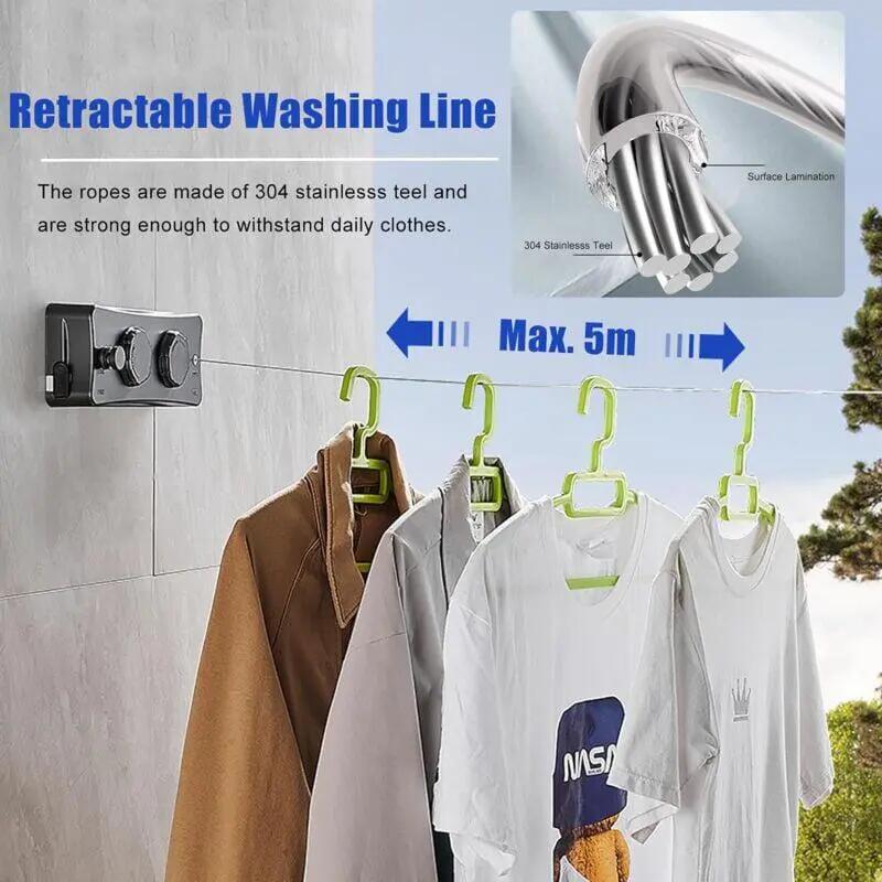 Corde à linge rétractable murale, 2 x 5 m inox, extérieur 5/5