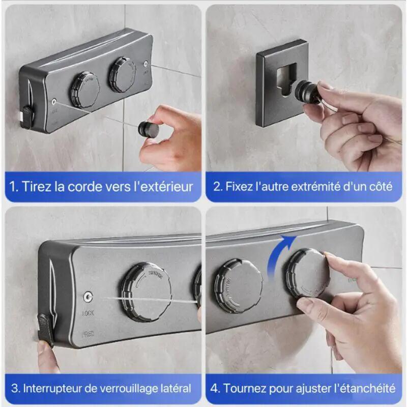 Corde à linge rétractable murale, 2 x 5 m inox, extérieur 4/5