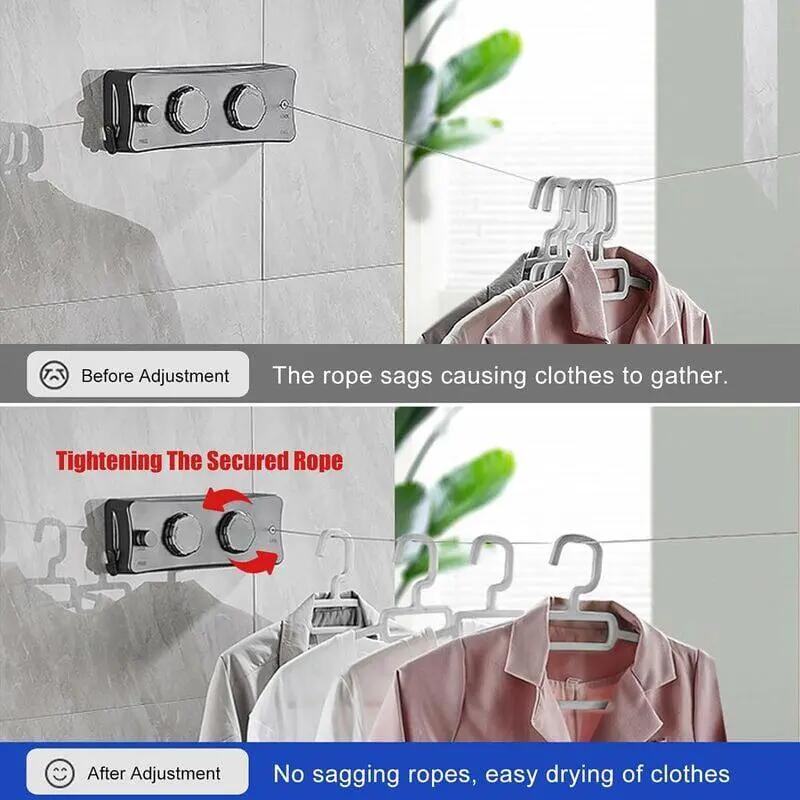 Corde à linge rétractable murale, 2 x 5 m inox, extérieur 3/5