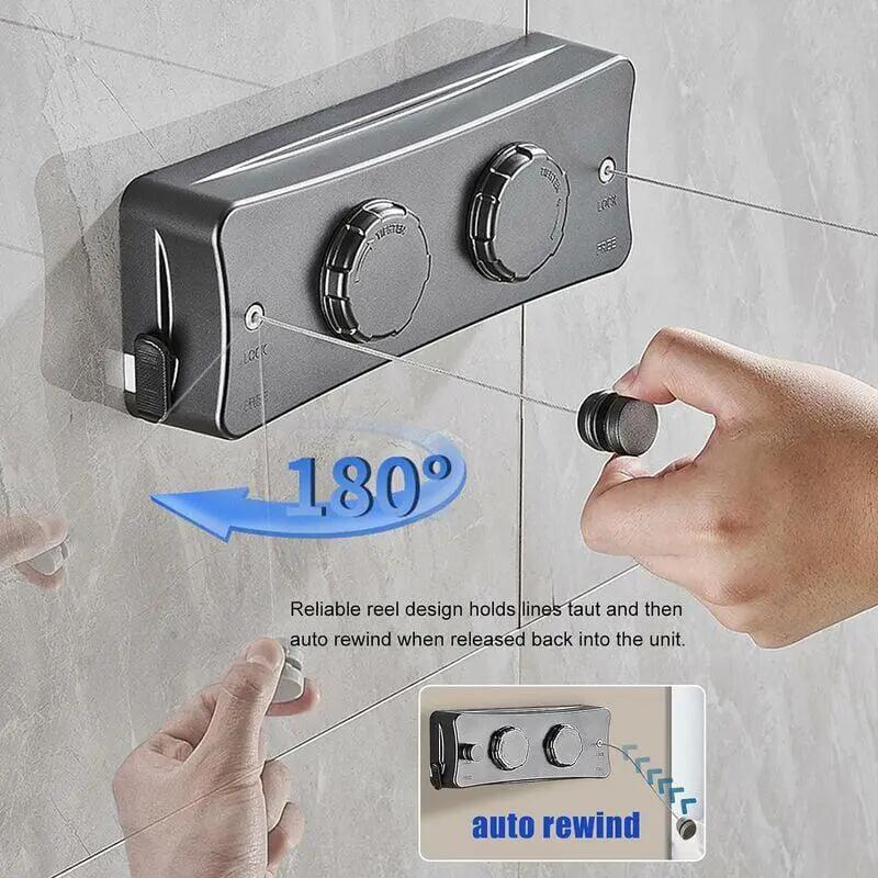 Corde à linge rétractable murale, 2 x 5 m inox, extérieur 2/5